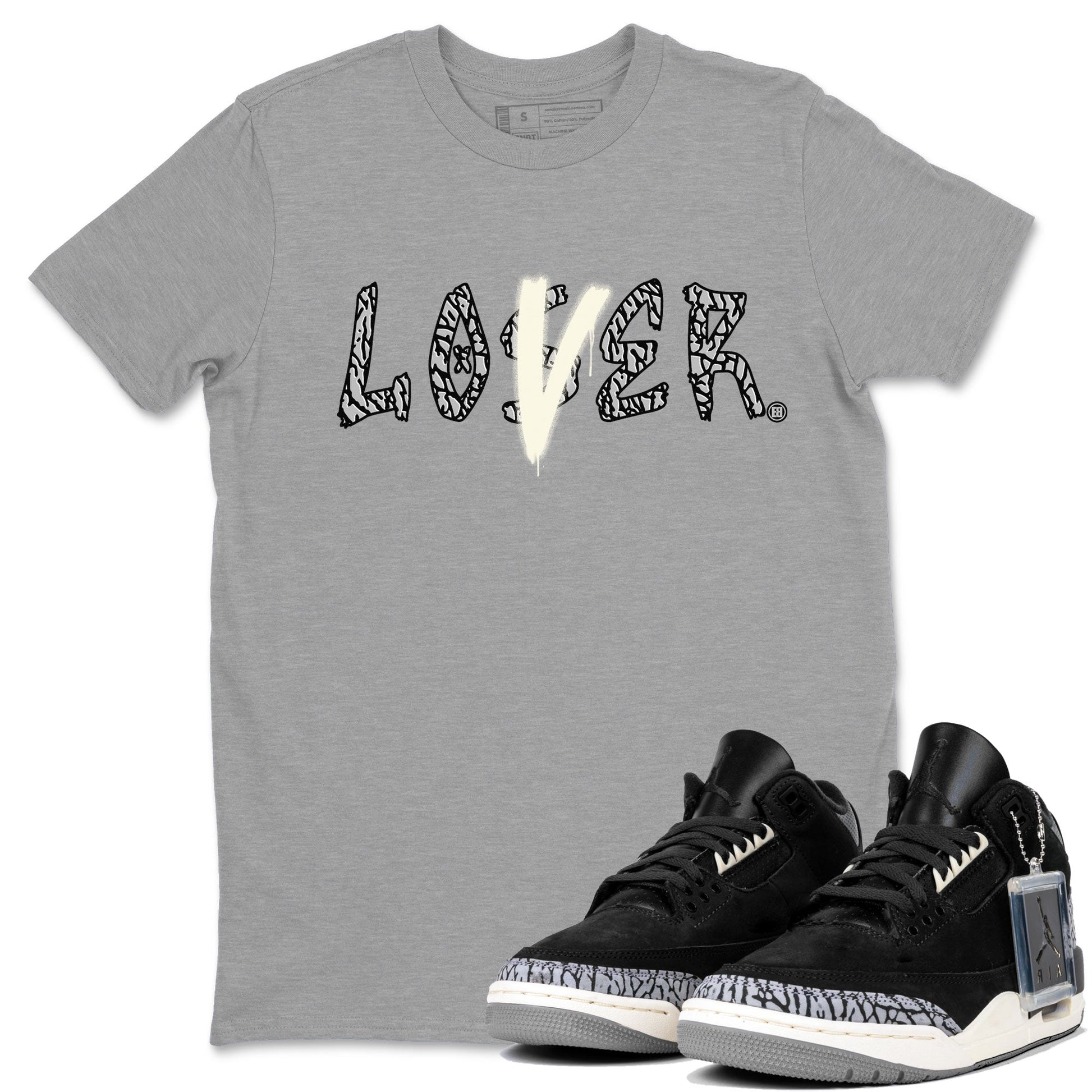 AJ3 Retro Off Noir shirt to match jordans Loser Lover sneaker tees Air Jordan 3 Off Noir SNRT Sneaker Tees Casual Crew Neck T-Shirt Unisex Heather Grey 1 T-Shirt