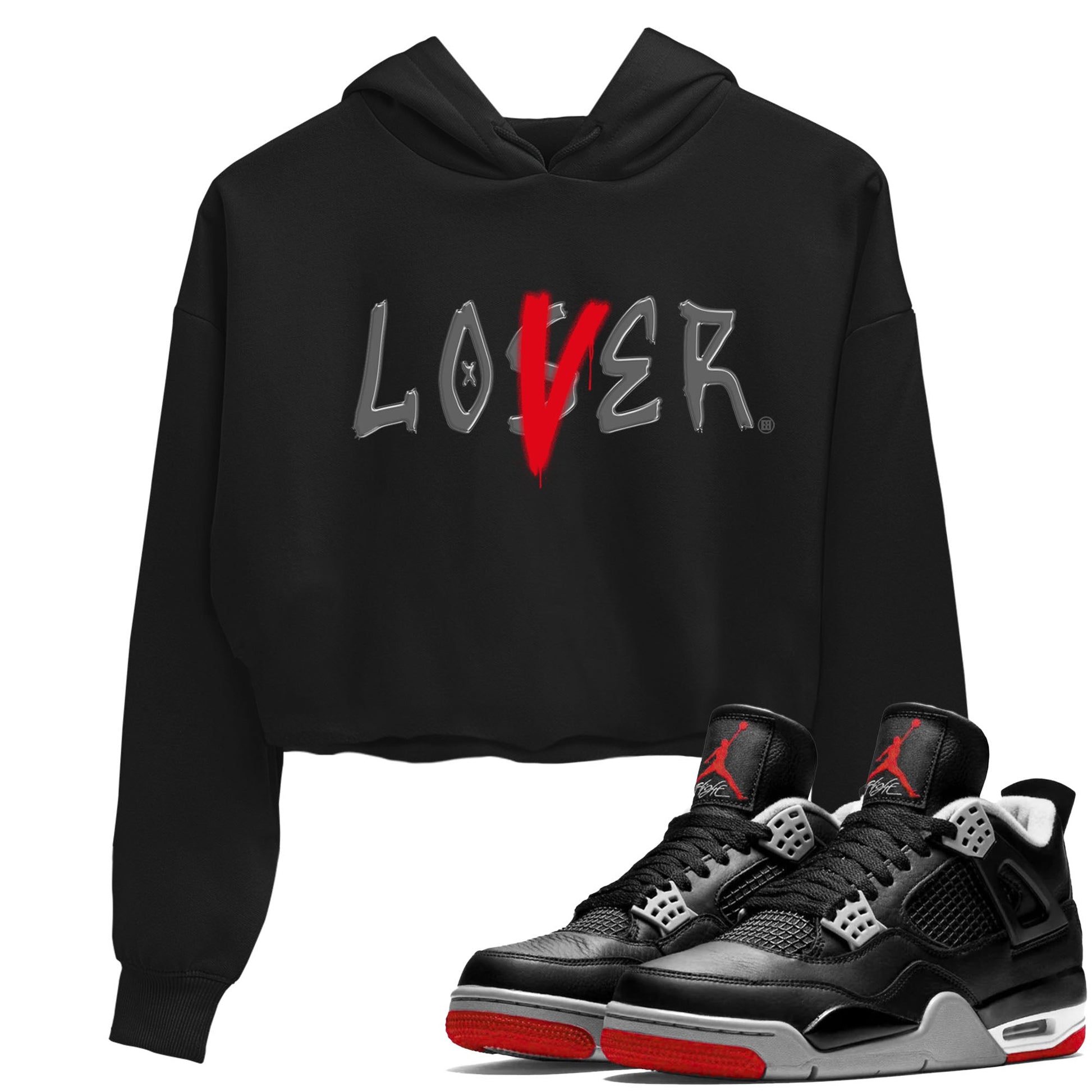 Air Jordan 4 Bred Reimagined shirt to match jordans Loser Lover sneaker tees 4s Bred Reimagined SNRT Sneaker Release Tees Black 1 crop length shirt
