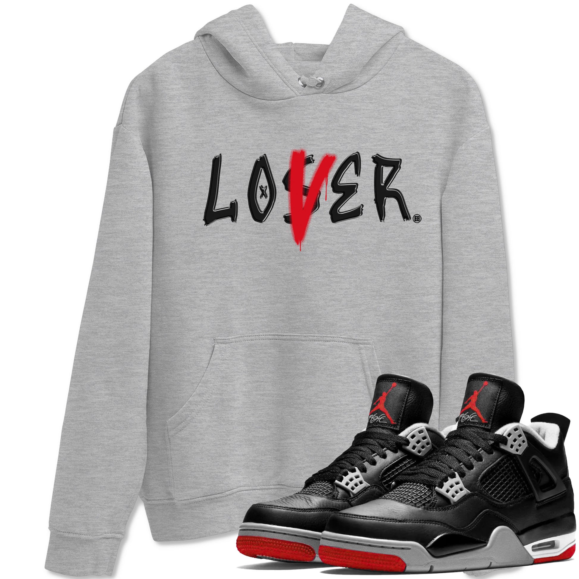 Air Jordan 4 Bred Reimagined shirt to match jordans Loser Lover sneaker tees 4s Bred Reimagined SNRT Sneaker Release Tees unisex cotton Heather Grey 1 crew neck shirt