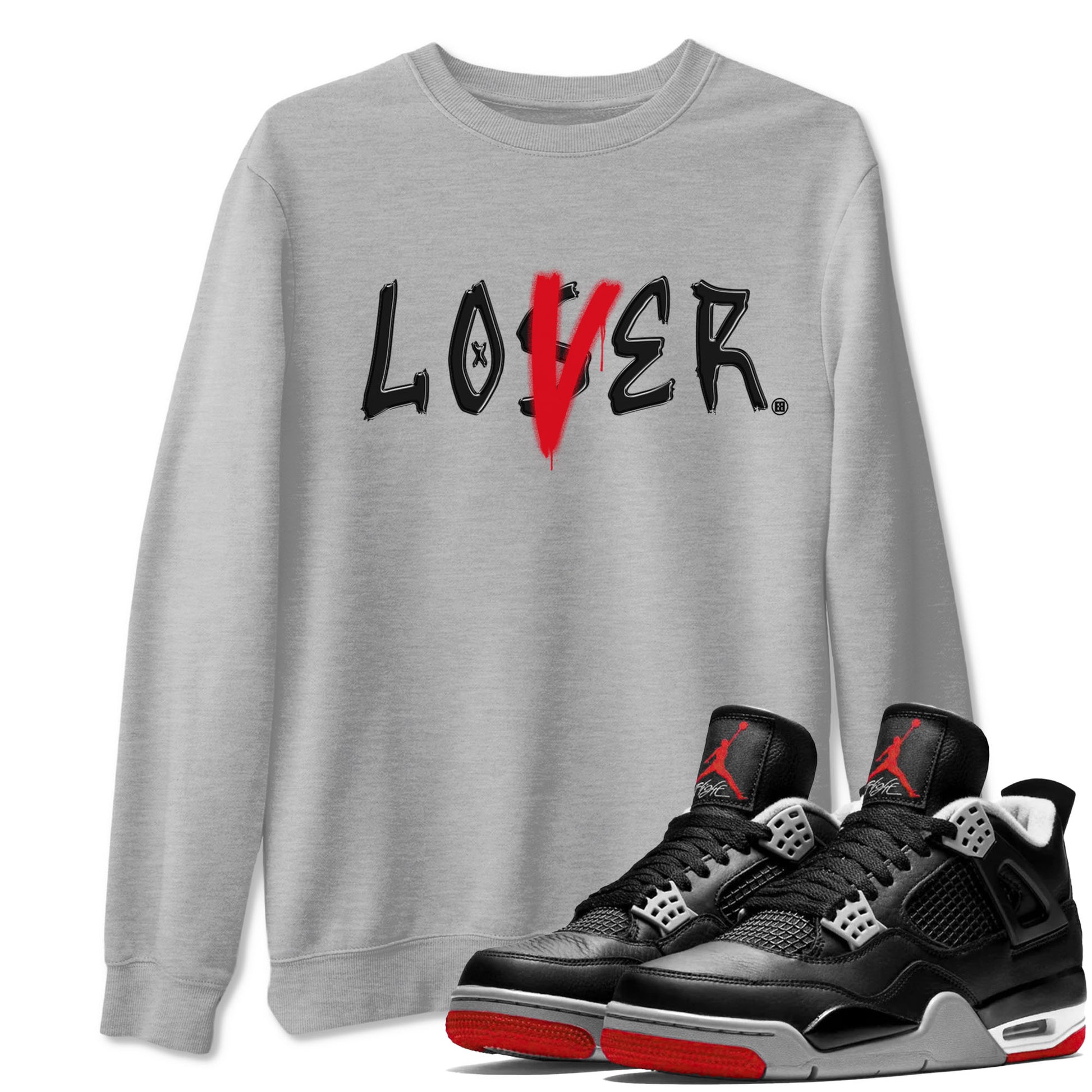 Air Jordan 4 Bred Reimagined shirt to match jordans Loser Lover sneaker tees 4s Bred Reimagined SNRT Sneaker Release Tees unisex cotton Heather Grey 1 crew neck shirt
