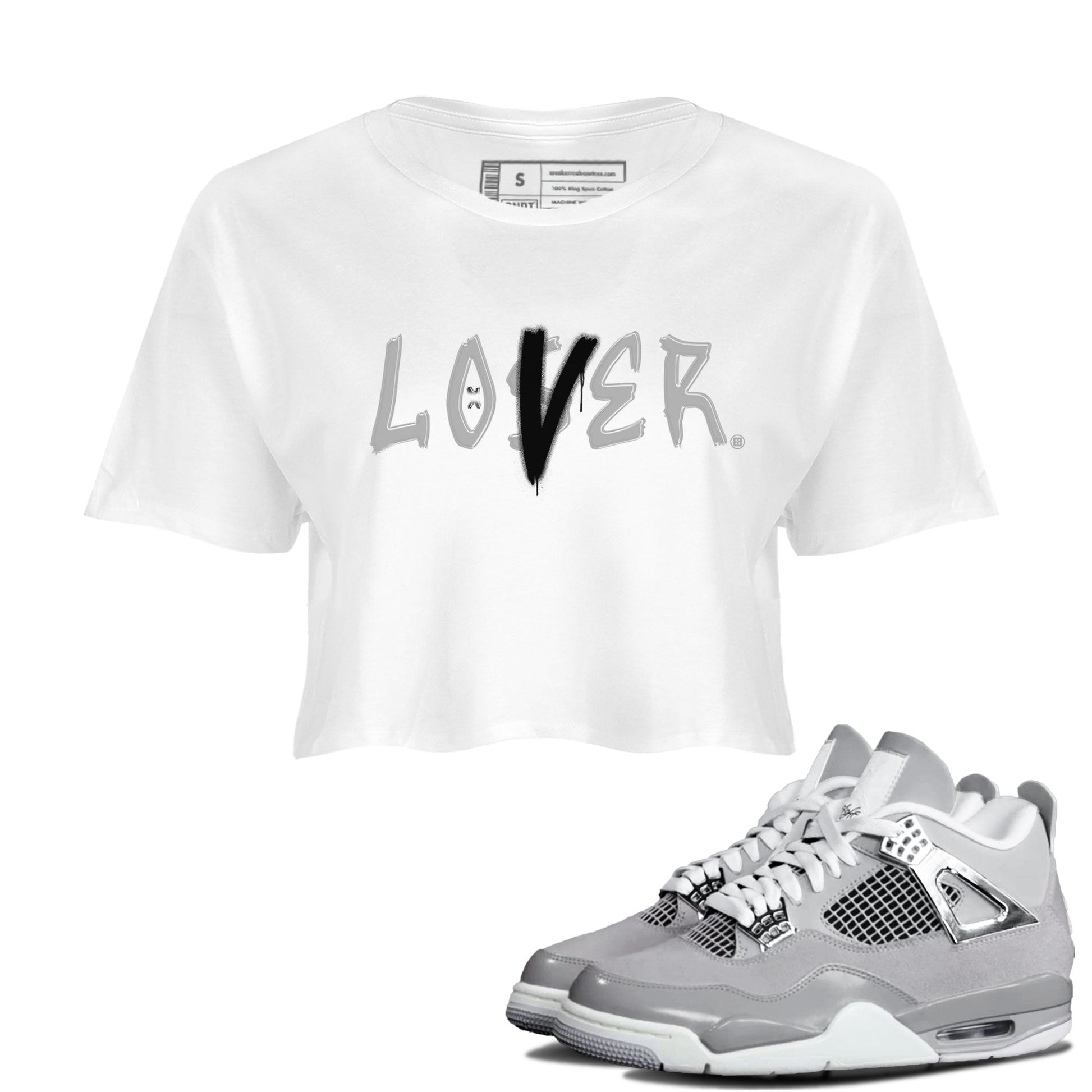 Air Jordan 4 Retro Frozen Moments shirt to match jordans Loser Lover sneaker tees AJ4 Frozen Moments SNRT Sneaker Release Tees White 1 Crop T-Shirt