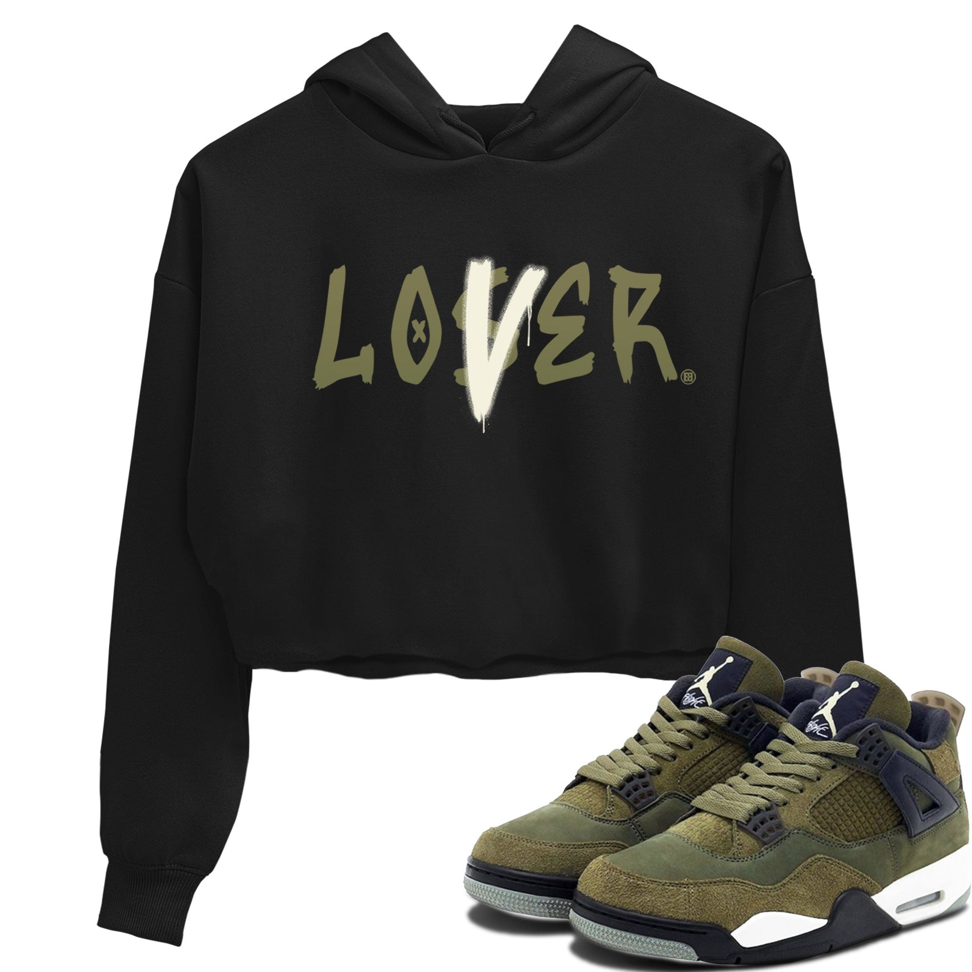 Air Jordan 4 Medium Olive shirt to match jordans Loser Lover sneaker match tees 4s Olive SNRT Sneaker Release Tees Black 1 Crop T-Shirt