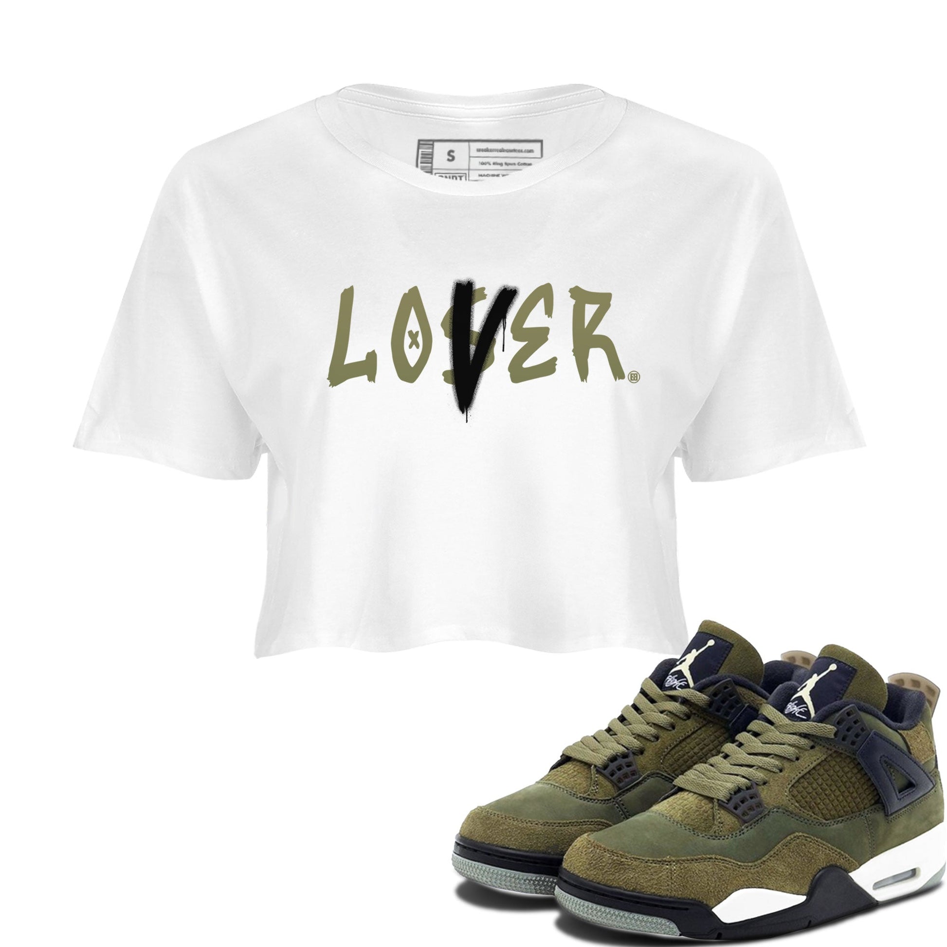 Air Jordan 4 Medium Olive shirt to match jordans Loser Lover sneaker match tees 4s Olive SNRT Sneaker Release Tees White 1 Crop T-Shirt