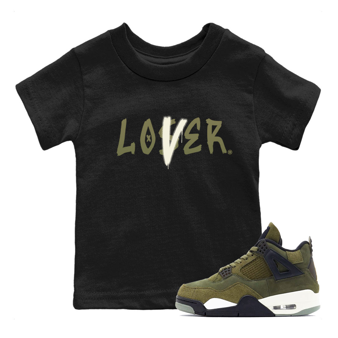 Air Jordan 4 Medium Olive shirt to match jordans Loser Lover sneaker match tees 4s Olive SNRT Sneaker Release Tees Baby Toddler Black 1 T-Shirt