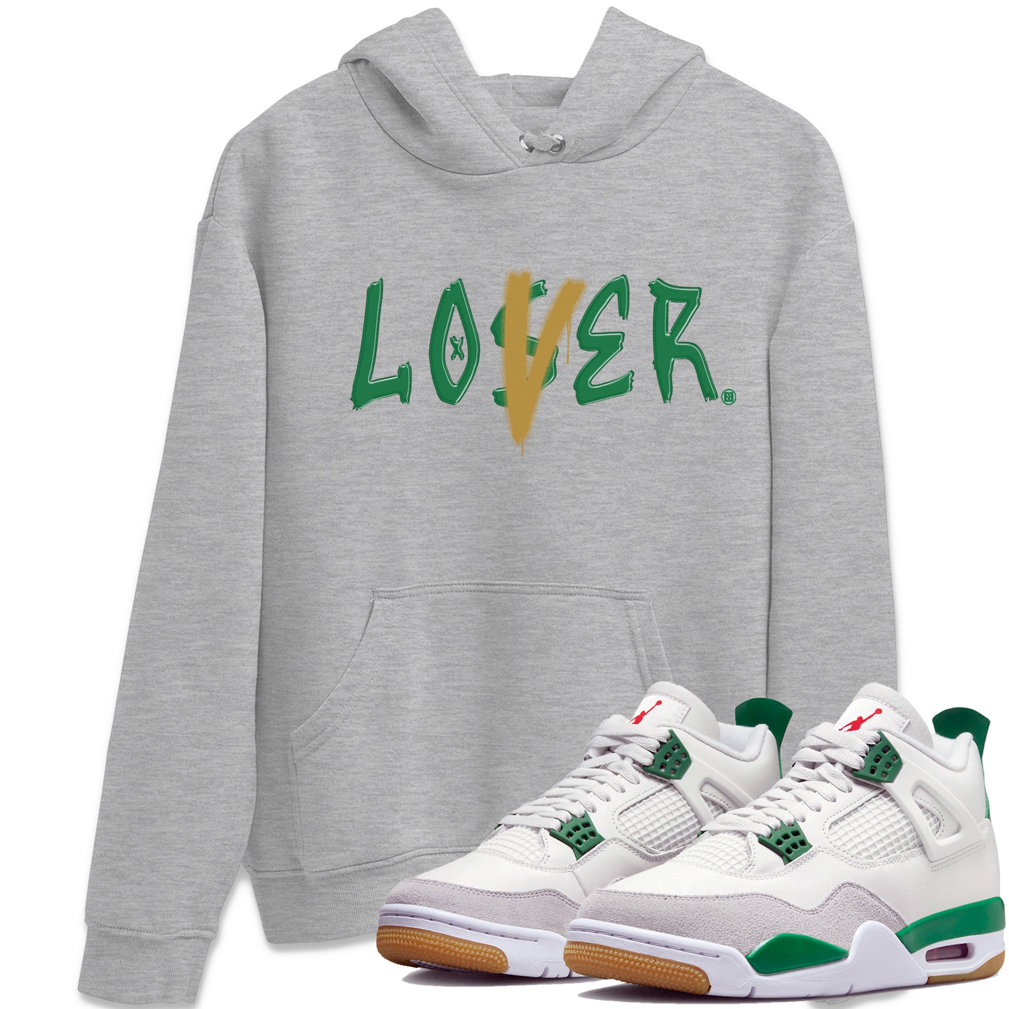 Air Jordan 4 Pine Green Sneaker Match Tees Loser Lover Sneaker Tees Nike SB x Jordan 4 Pine Green Sneaker Release Tees Unisex Shirts Heather Grey 1