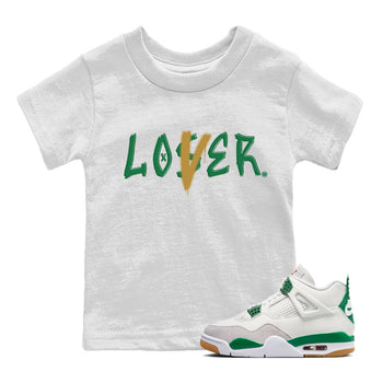 Air Jordan 4 Pine Green Sneaker Match Tees Loser Lover Sneaker Tees Nike SB x Jordan 4 Pine Green Sneaker Release Tees Kids Shirts White 1