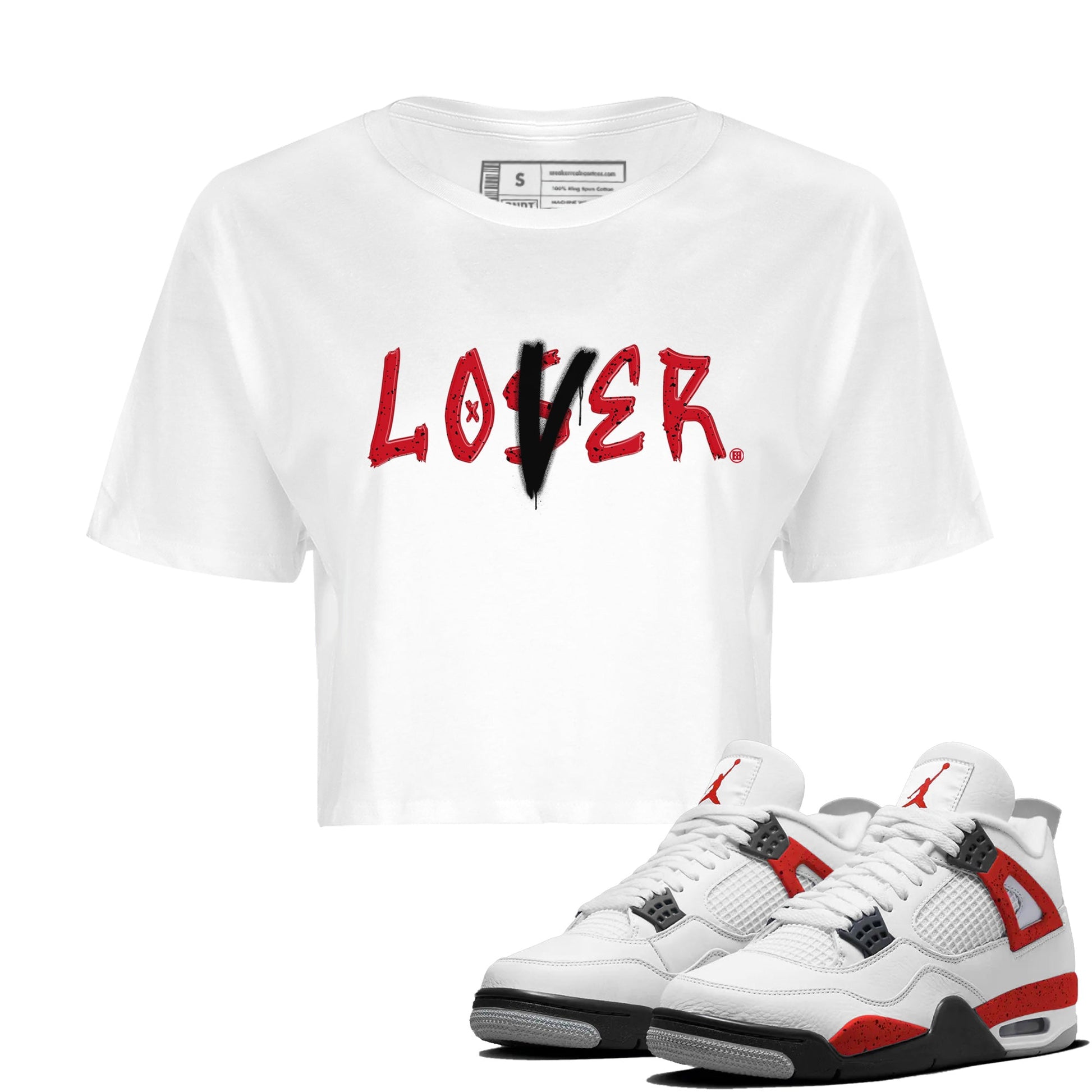 Jordan 4 Red Cement Tees Outfits Loser Lover Sneaker Tees Air Jordan 4 Red Cement Sneaker Release Tees Women's Shirts White 1