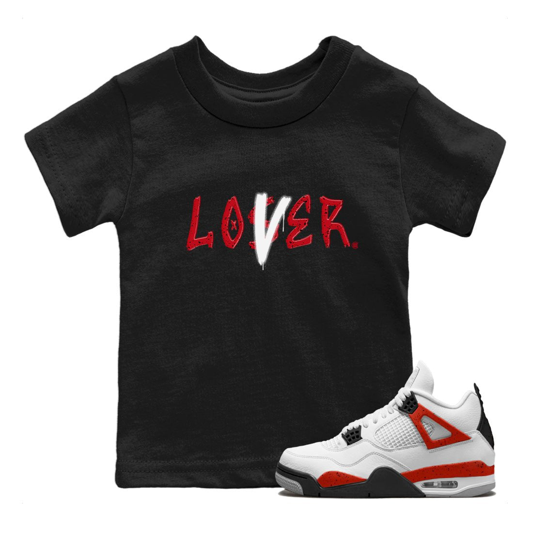 Jordan 4 Red Cement Tees Outfits Loser Lover Sneaker Tees Air Jordan 4 Red Cement Sneaker Release Tees Kids Shirts Black 1