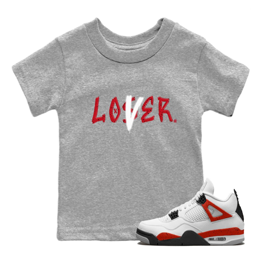 Jordan 4 Red Cement Tees Outfits Loser Lover Sneaker Tees Air Jordan 4 Red Cement Sneaker Release Tees Kids Shirts Heather Grey 1