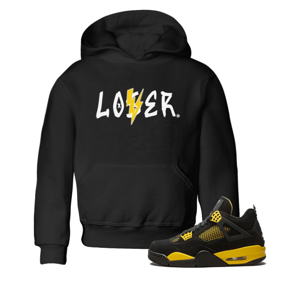 Air Jordan 4 Thunder Sneaker Match Tees Loser Lover Sneaker Tees Air Jordan 4 Retro Thunder Tee Kids Shirts Black 1