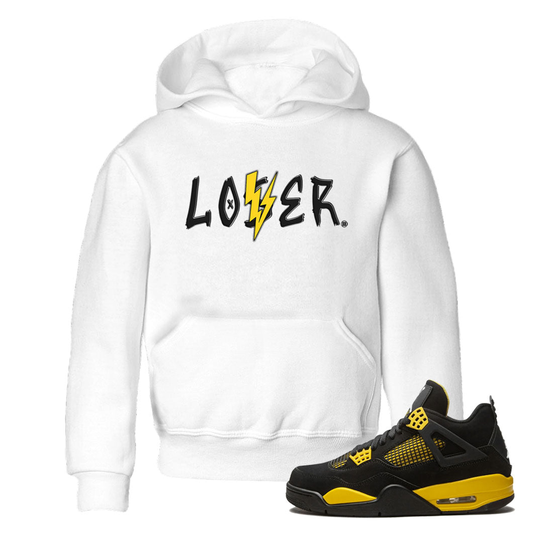Air Jordan 4 Thunder Sneaker Match Tees Loser Lover Sneaker Tees Air Jordan 4 Retro Thunder Tee Kids Shirts White 1