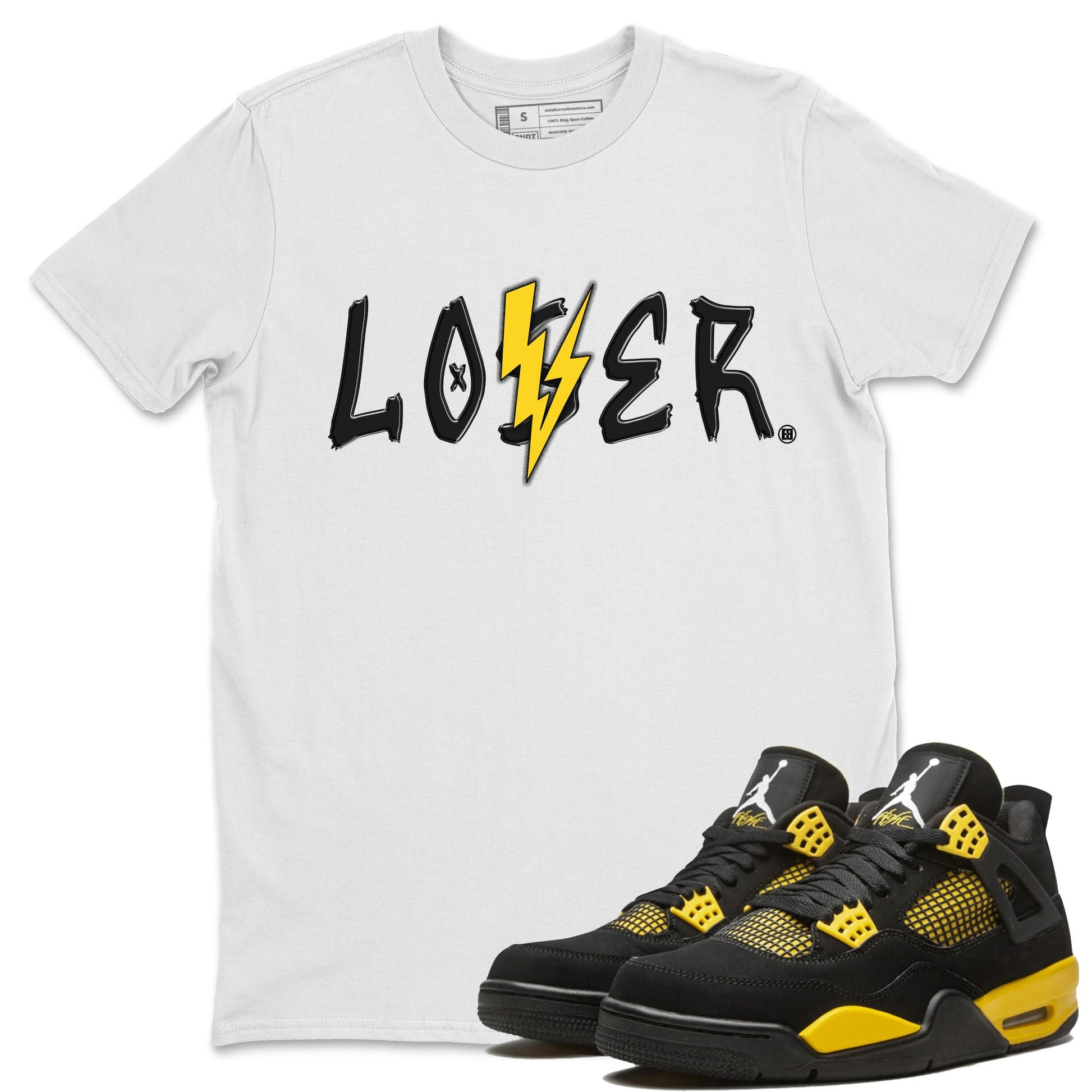 Air Jordan 4 Thunder Sneaker Match Tees Loser Lover Sneaker Tees Air Jordan 4 Retro Thunder Tee Unisex Shirts White 1