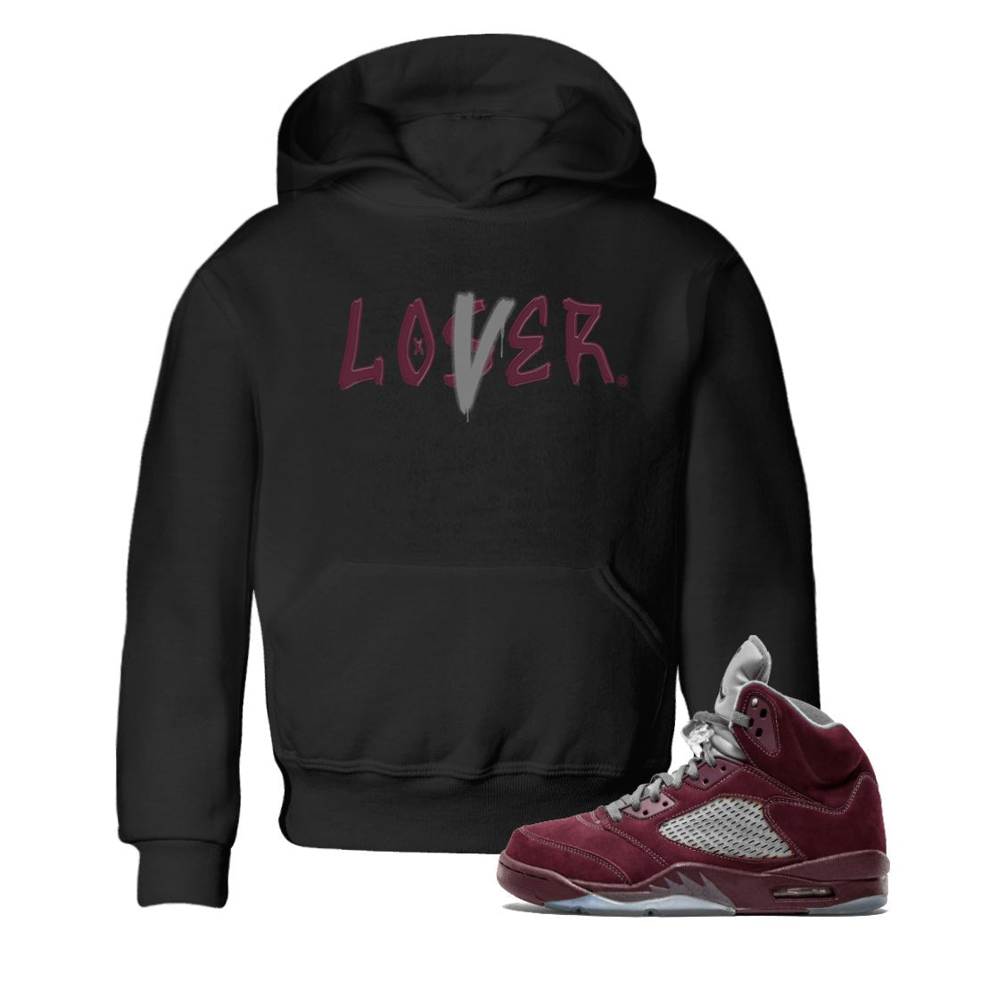 Air Jordan 5 Burgundy Sneaker Match Tees Loser Lover Jordan 5 Burgundy Tee Sneaker Release Tees Kids Shirts Black 1