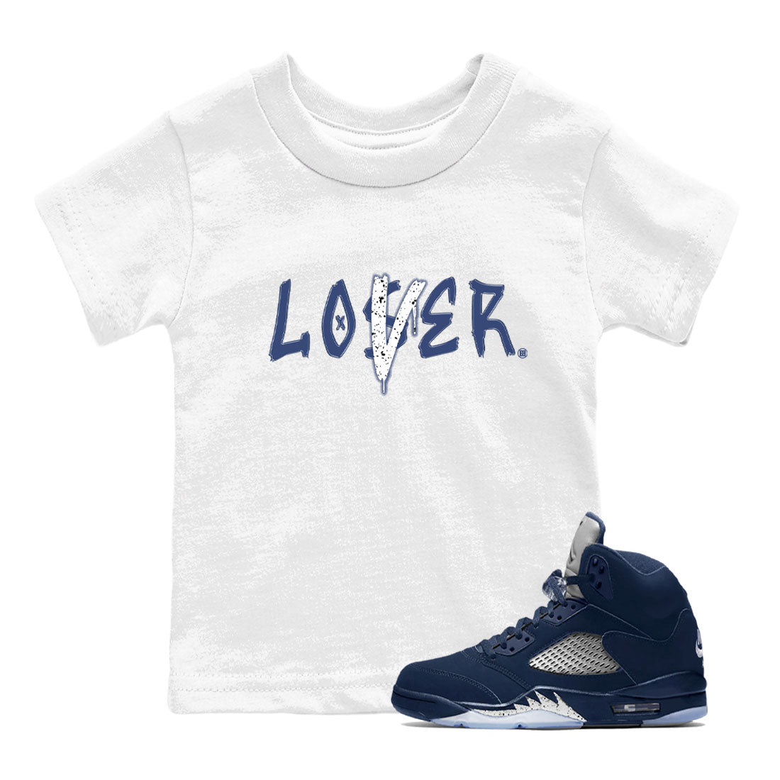 Jordan 5 Retro Midnight Navy shirt to match jordans Navy Loser Lover sneaker tees Air Jordan 5 Georgetown 5s Navy SNRT Sneaker Tees Baby Toddler Sneaker Matching Shirt White 1 T-Shirt