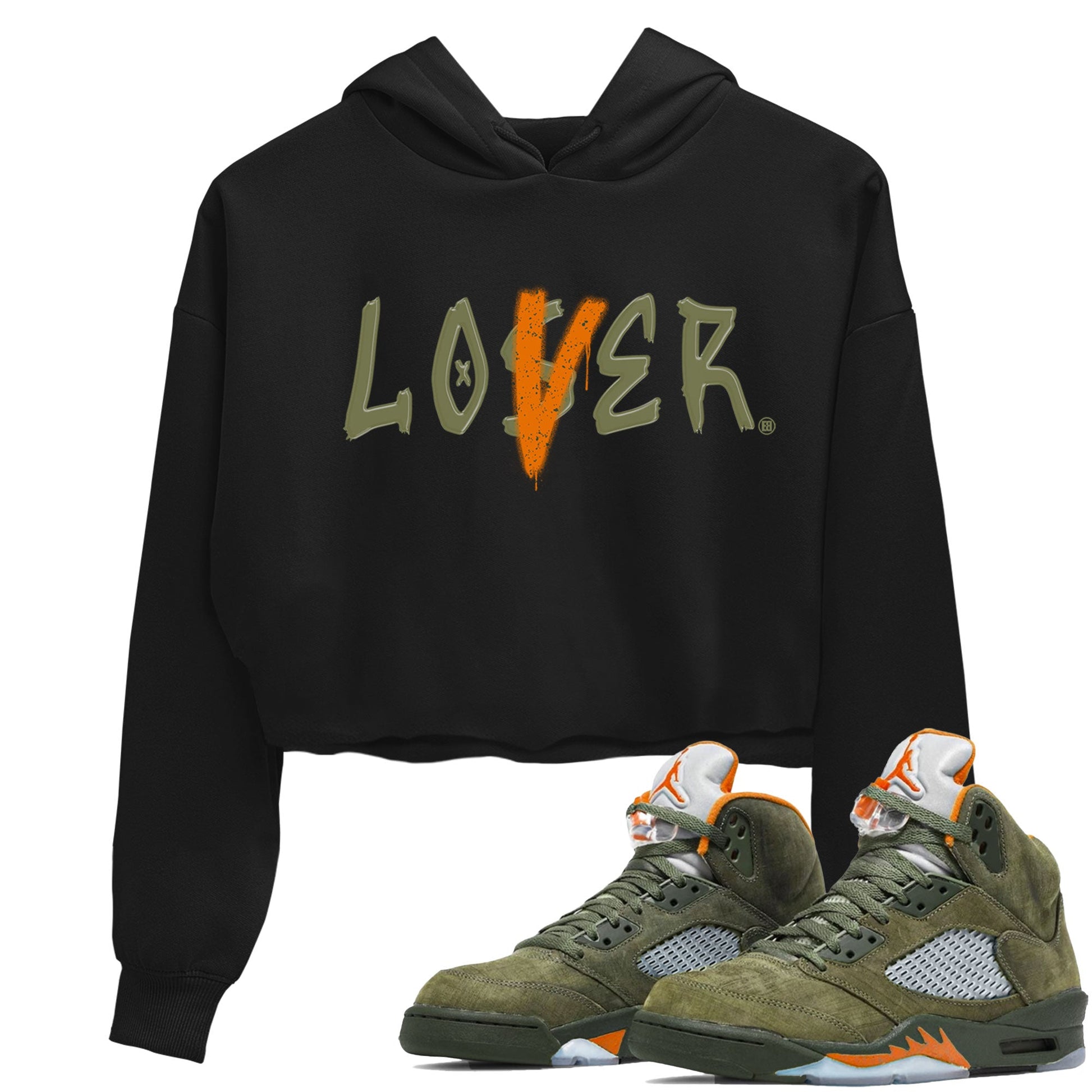 5s Olive shirt to match jordans Loser Lover sneaker tees Air Jordan 5 Olive SNRT Sneaker Release Tees Black 1 crop length shirt