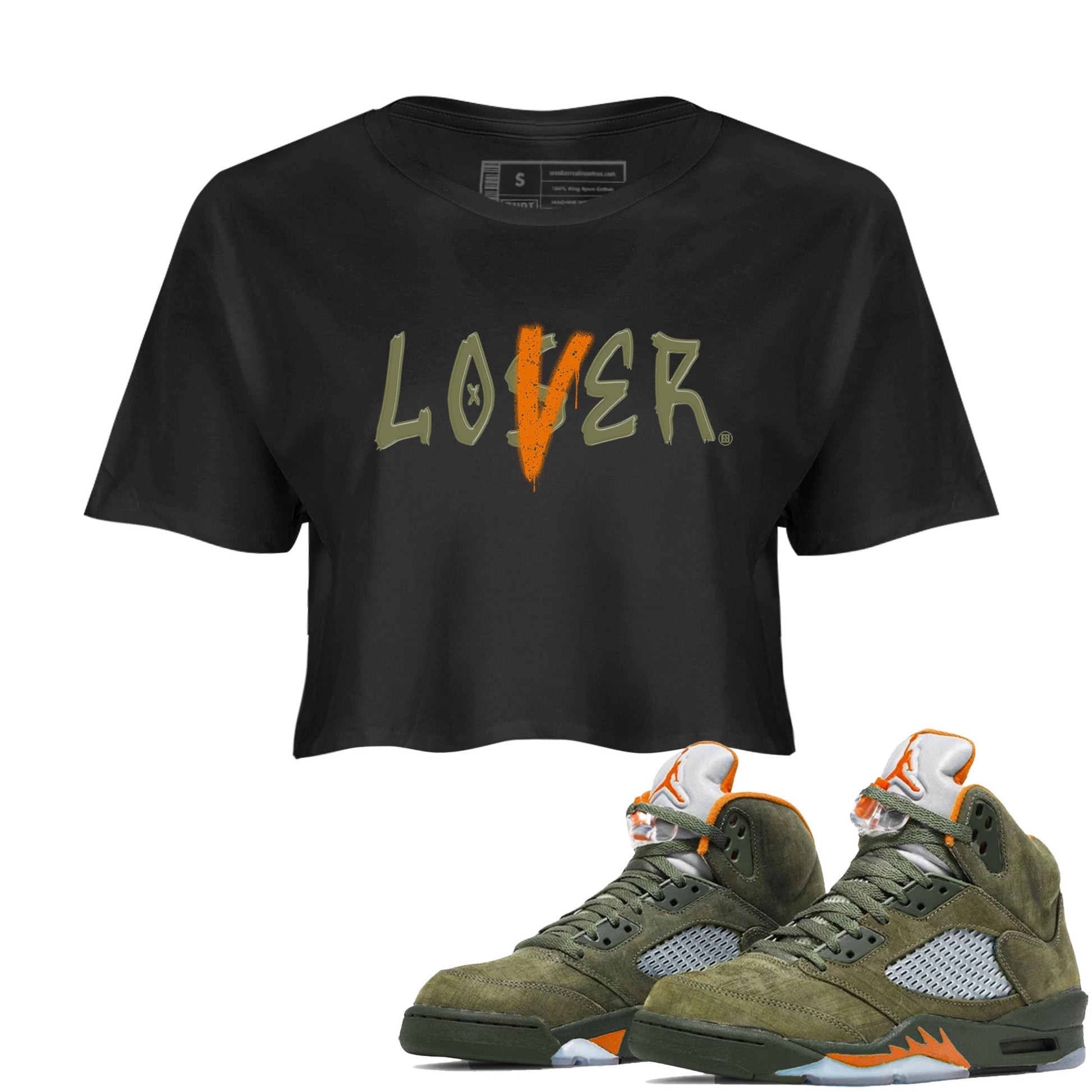 5s Olive shirt to match jordans Loser Lover sneaker tees Air Jordan 5 Olive SNRT Sneaker Release Tees Black 1 crop length shirt