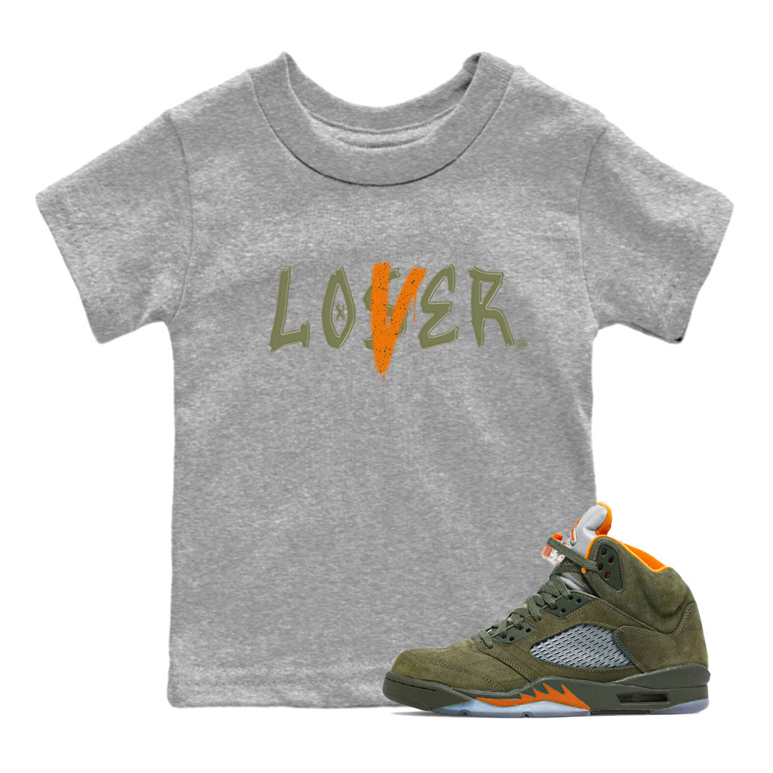 5s Olive shirt to match jordans Loser Lover sneaker tees Air Jordan 5 Olive SNRT sneaker release tees baby toddler Heather Grey 1 cotton Shirt