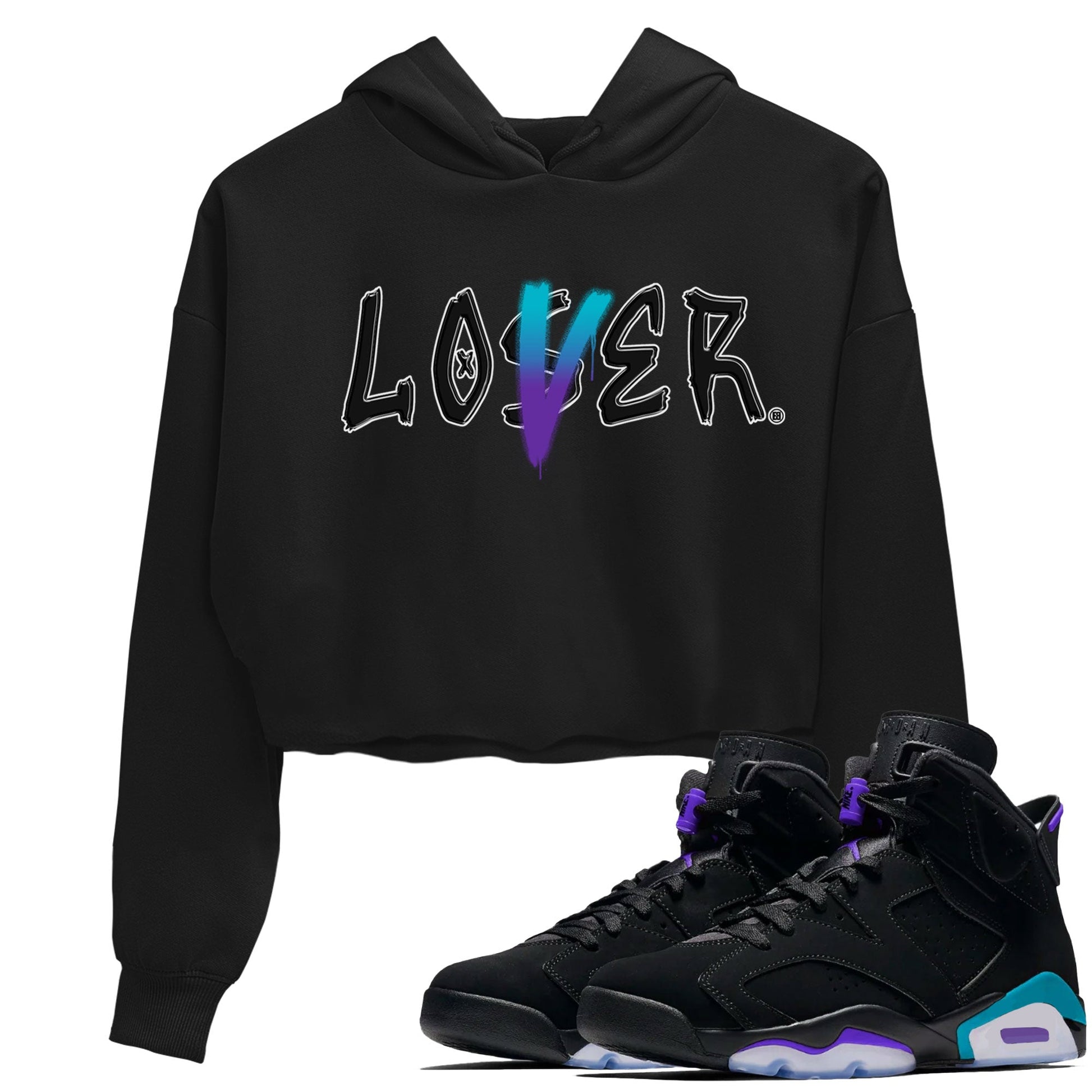 AJ6 Aqua Sneaker Match Tees Loser Lover Sneaker Tees Air Jordan 6 Aqua SNRT Sneaker Release Tees Women's Shirts Black 1