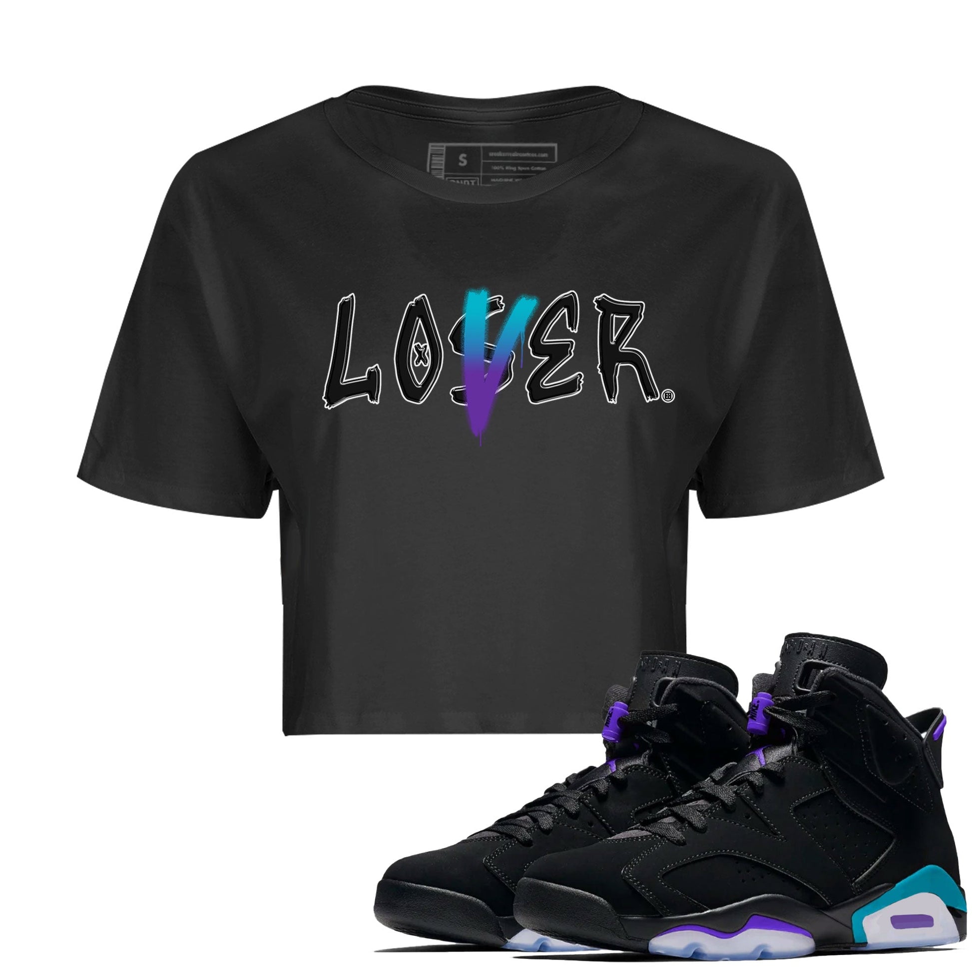 AJ6 Aqua Sneaker Match Tees Loser Lover Sneaker Tees Air Jordan 6 Aqua SNRT Sneaker Release Tees Women's Shirts Black 1