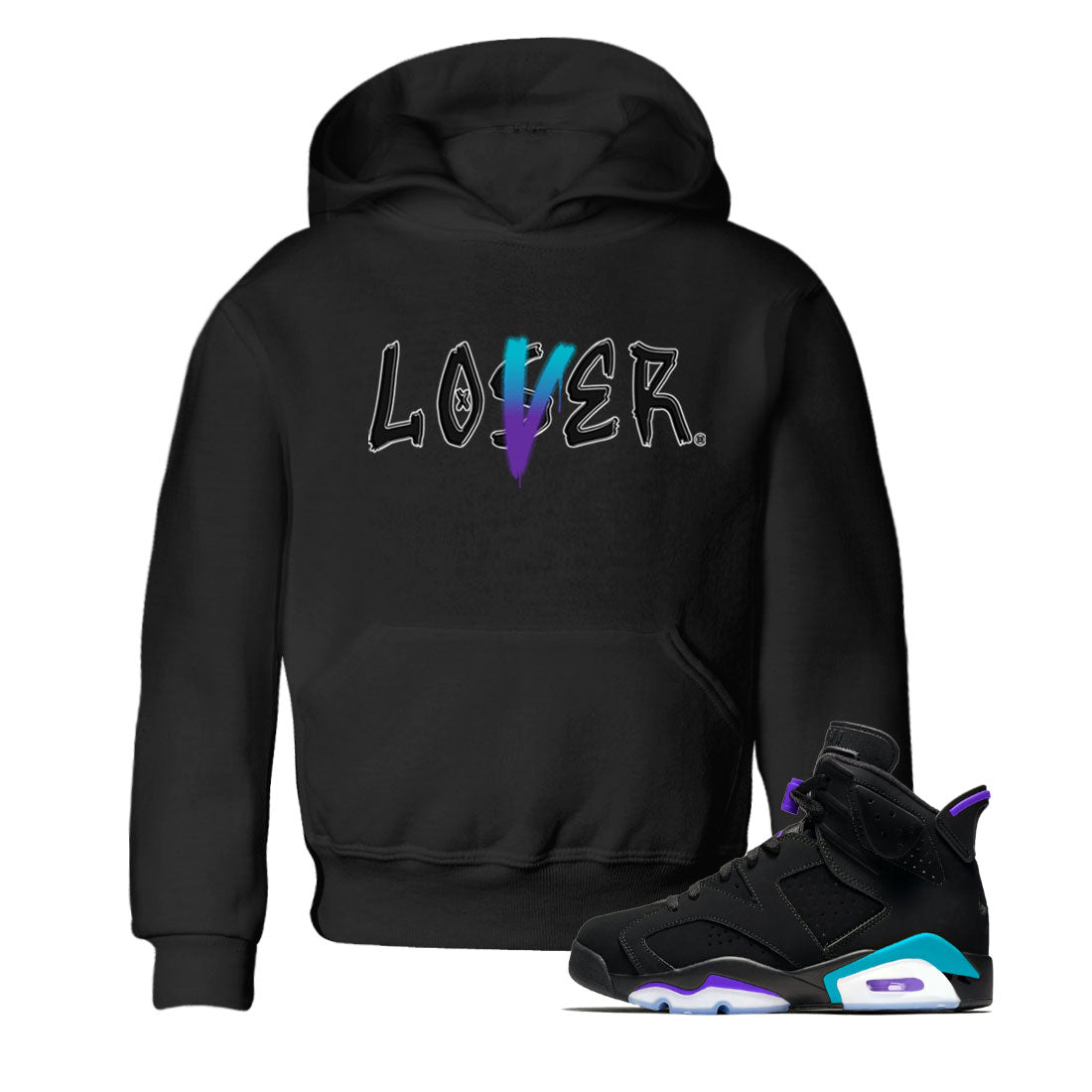 AJ6 Aqua Sneaker Match Tees Loser Lover Sneaker Tees Air Jordan 6 Aqua SNRT Sneaker Release Tees Kids and Baby Youth Shirts Black 1
