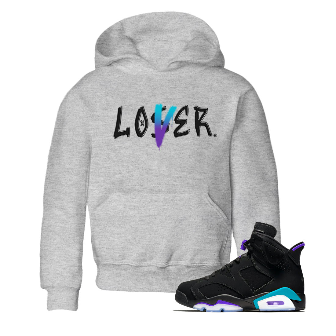 AJ6 Aqua Sneaker Match Tees Loser Lover Sneaker Tees Air Jordan 6 Aqua SNRT Sneaker Release Tees Kids and Baby Youth Shirts Heather Grey 1