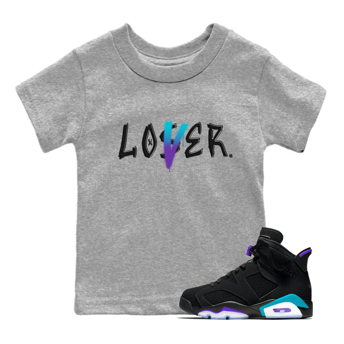 AJ6 Aqua Sneaker Match Tees Loser Lover Sneaker Tees Air Jordan 6 Aqua SNRT Sneaker Release Tees Kids and Baby Youth Shirts Heather Grey 1