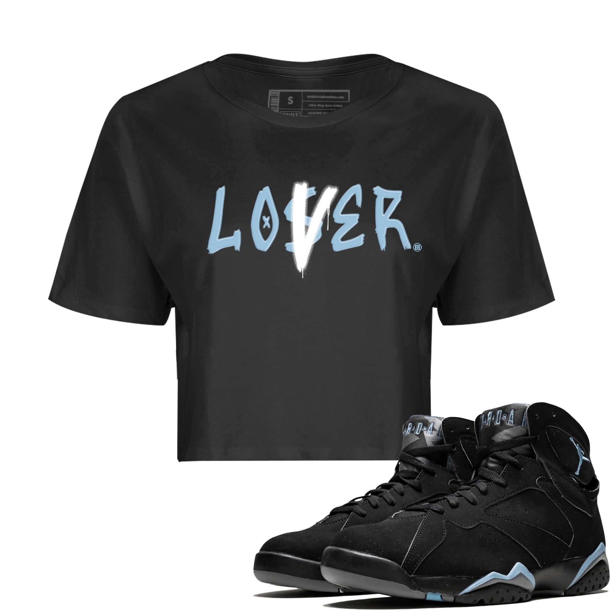 Air Jordan 7 Chambray Sneaker Match Tees Loser Lover Sneaker Tees AJ7 Chambray SNRT Sneaker Release Tees Women's Shirts Black 1