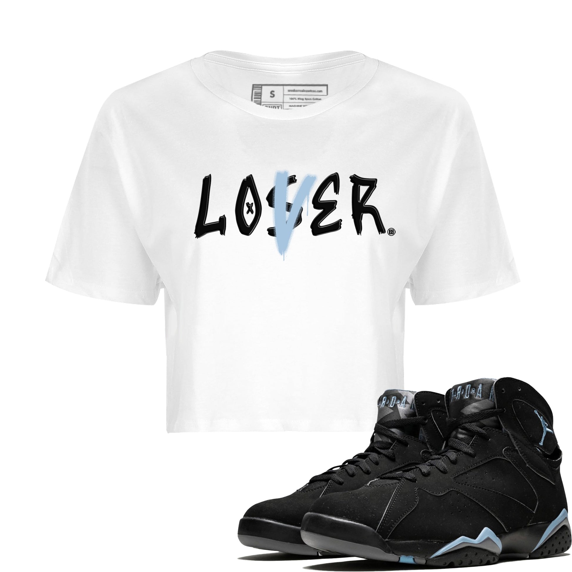 Air Jordan 7 Chambray Sneaker Match Tees Loser Lover Sneaker Tees AJ7 Chambray SNRT Sneaker Release Tees Women's Shirts White 1