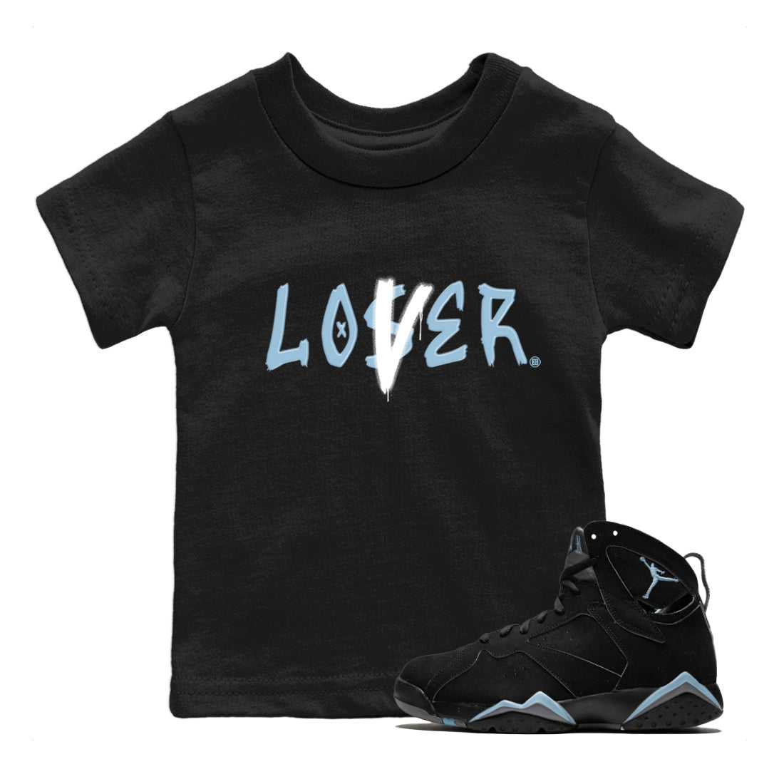 Air Jordan 7 Chambray Sneaker Match Tees Loser Lover Sneaker Tees AJ7 Chambray SNRT Sneaker Release Tees Kids Shirts Black 1
