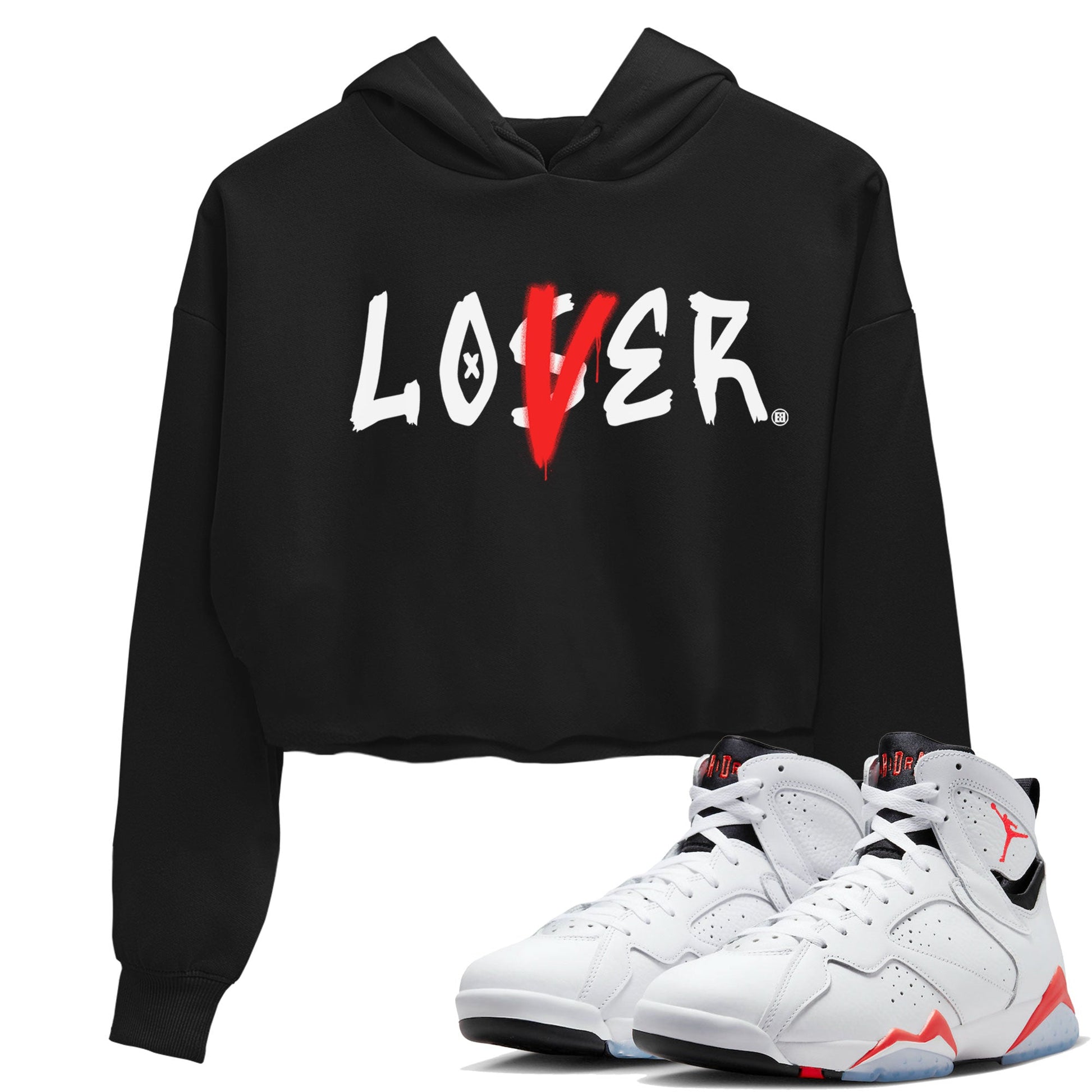Air Jordan 7 Retro White Infrared shirt to match jordans Loser Lover sneaker tees Air Jordan 7 White Infrared SNRT Sneaker Release Tees Black 1 Crop T-Shirt