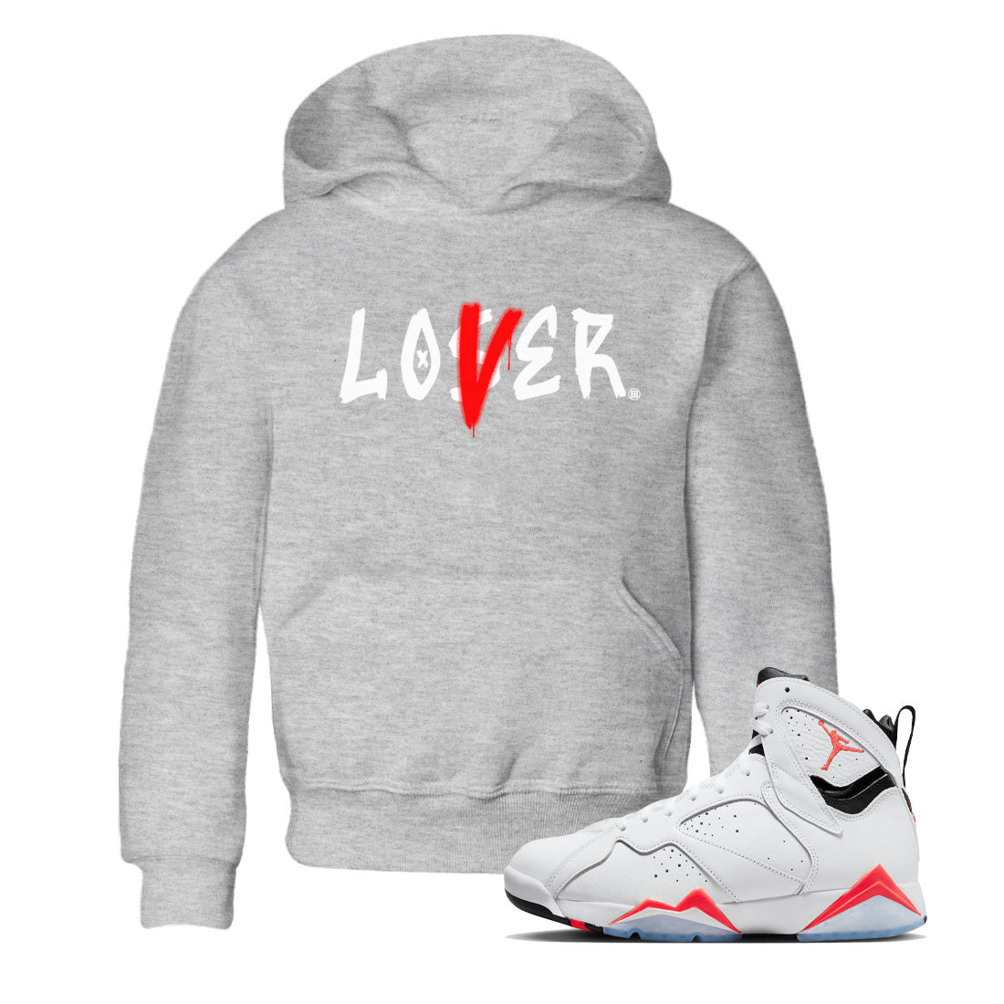 Air Jordan 7 Retro White Infrared shirt to match jordans Loser Lover sneaker tees Air Jordan 7 White Infrared SNRT Sneaker Release Tees Baby Toddler Heather Grey 1 T-Shirt