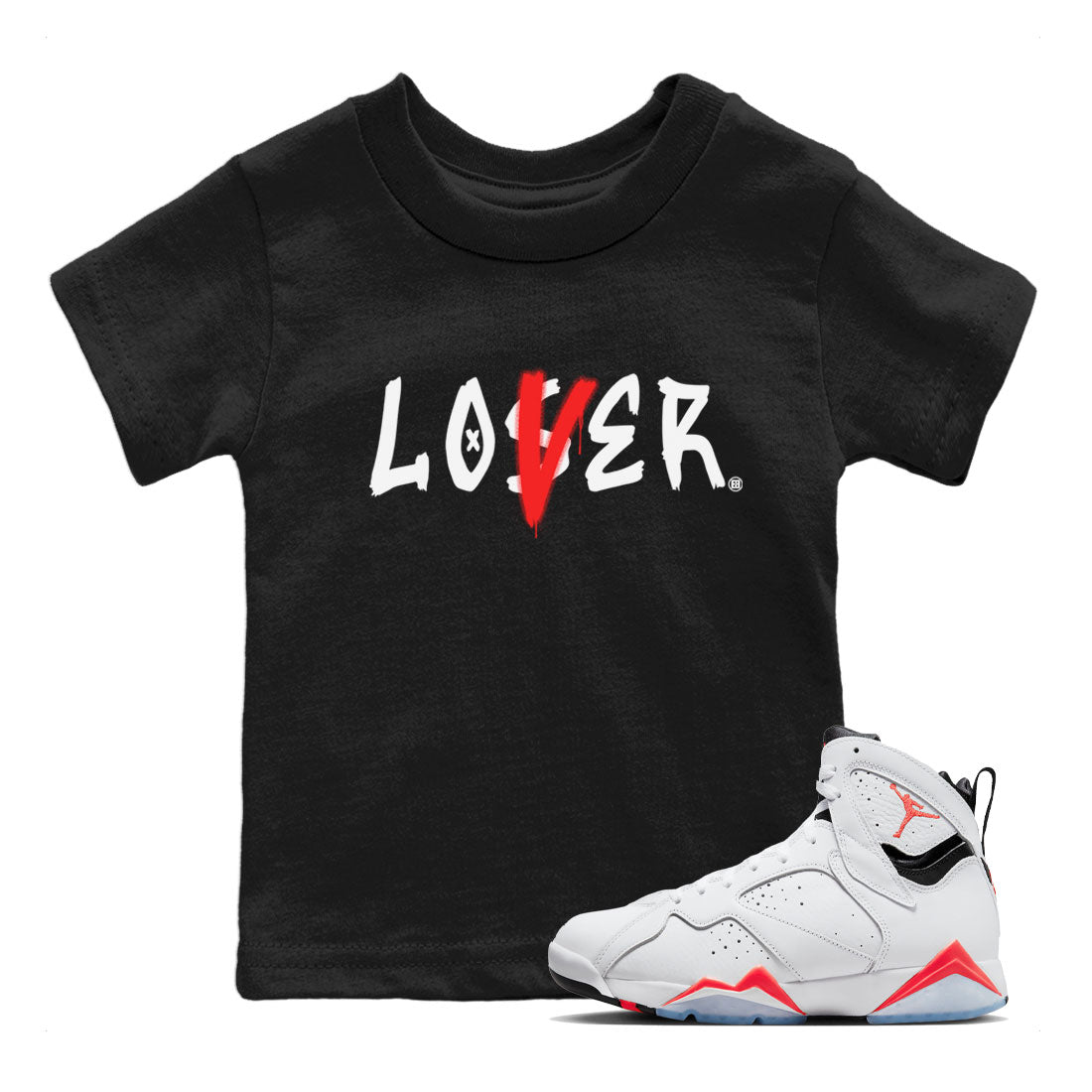 Air Jordan 7 Retro White Infrared shirt to match jordans Loser Lover sneaker tees Air Jordan 7 White Infrared SNRT Sneaker Release Tees Baby Toddler Black 1 T-Shirt