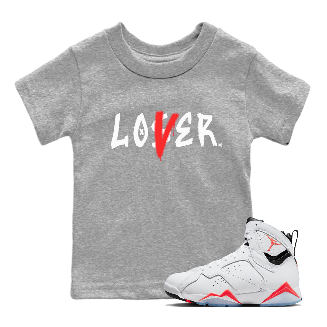 Air Jordan 7 Retro White Infrared shirt to match jordans Loser Lover sneaker tees Air Jordan 7 White Infrared SNRT Sneaker Release Tees Baby Toddler Heather Grey 1 T-Shirt