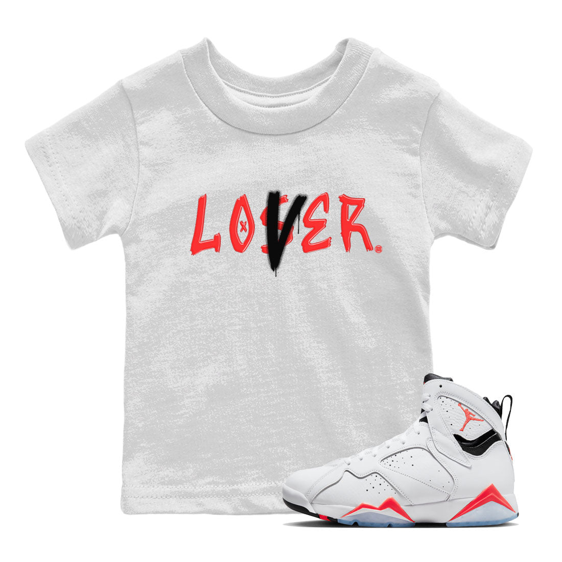 Air Jordan 7 Retro White Infrared shirt to match jordans Loser Lover sneaker tees Air Jordan 7 White Infrared SNRT Sneaker Release Tees Baby Toddler White 1 T-Shirt