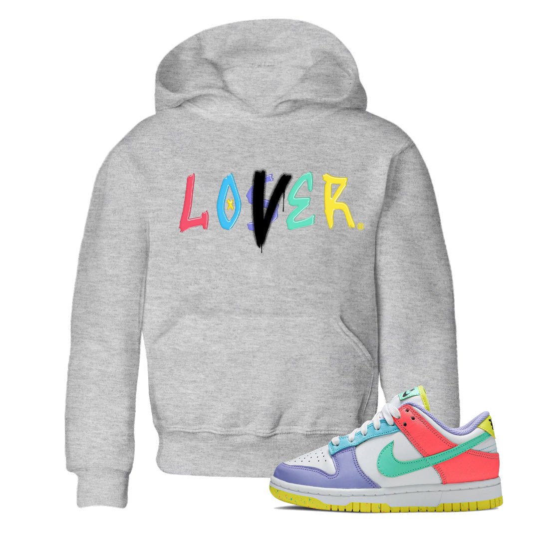 Dunk Easter Candy Sneaker Match Tees Loser Lover Sneaker Tees Holiday Easter T-Shirt Sneaker Release Tees Kids Shirts Heather Grey 1