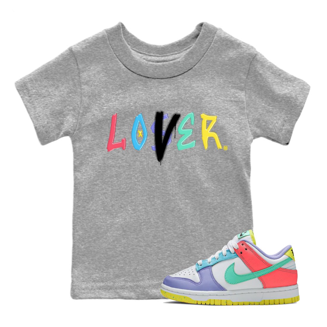 Dunk Easter Candy Loser Lover Baby and Kids Sneaker Tees Holiday Easter T-Shirt Kids Sneaker Tees Size Chart