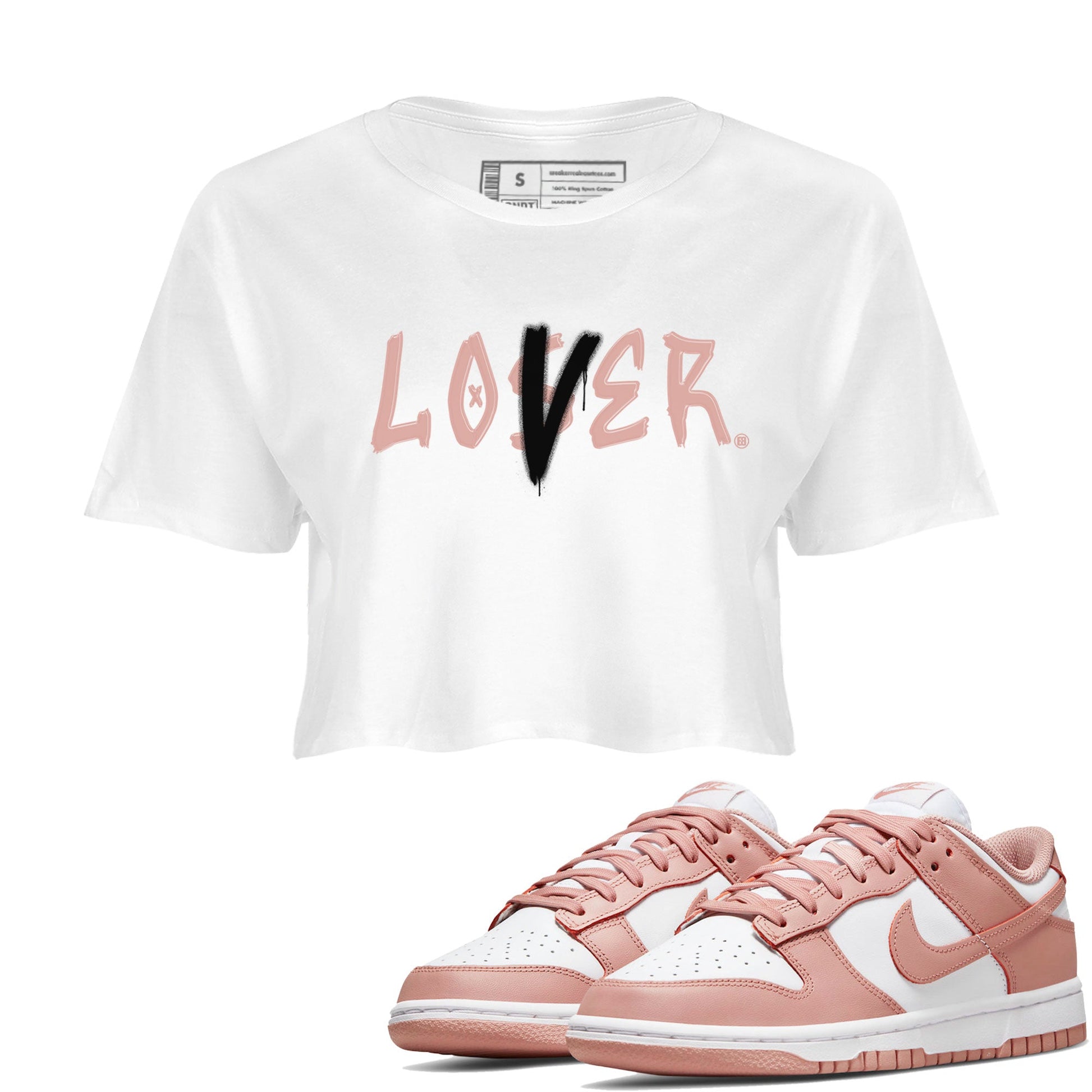 Dunk Low WMNS Rose Whisper shirt to match jordans Loser Lover sneaker tees Dunk Rose Whisper SNRT Sneaker Release Tees White 1 Crop T-Shirt