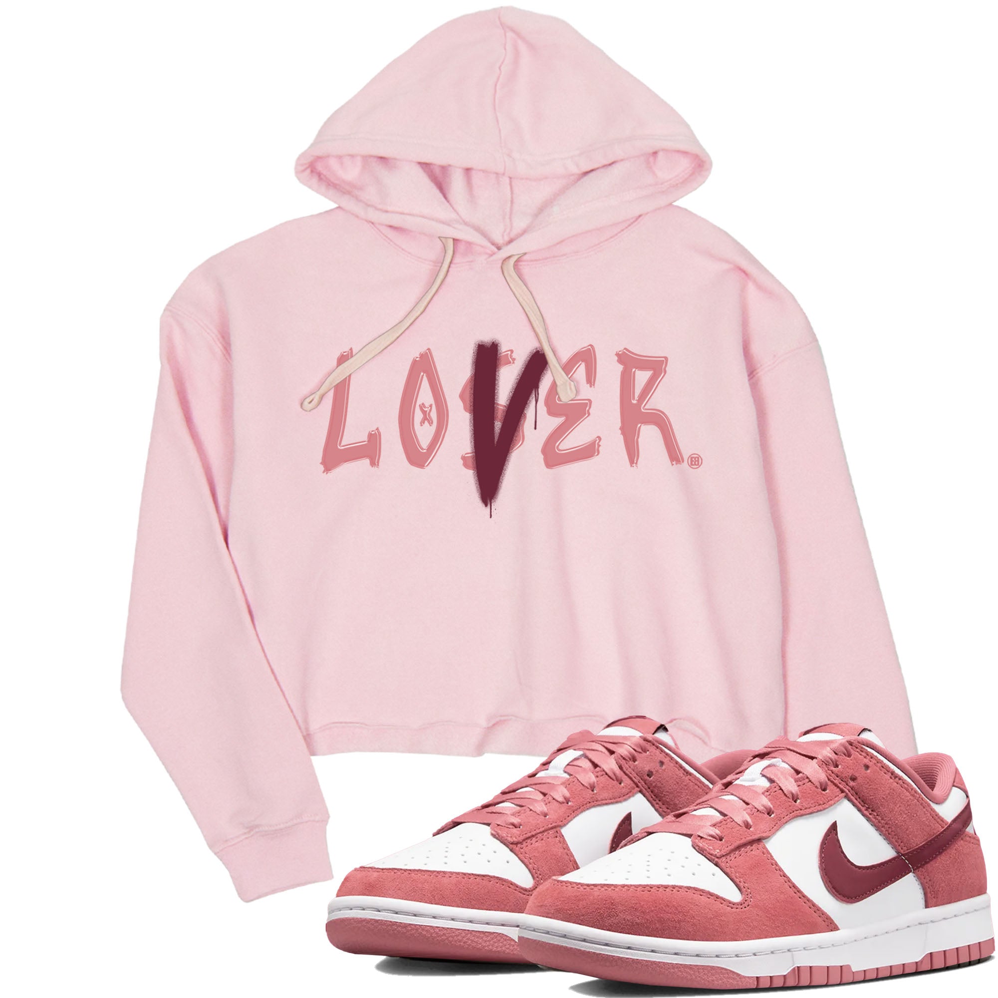 Dunks Valentine's Day shirt to match jordans Special Valentine Day Clothes jordans Loser Lover sneaker tees Dunk Valentine's Day SNRT Sneaker Release Tees Pink 1 crop length shirt