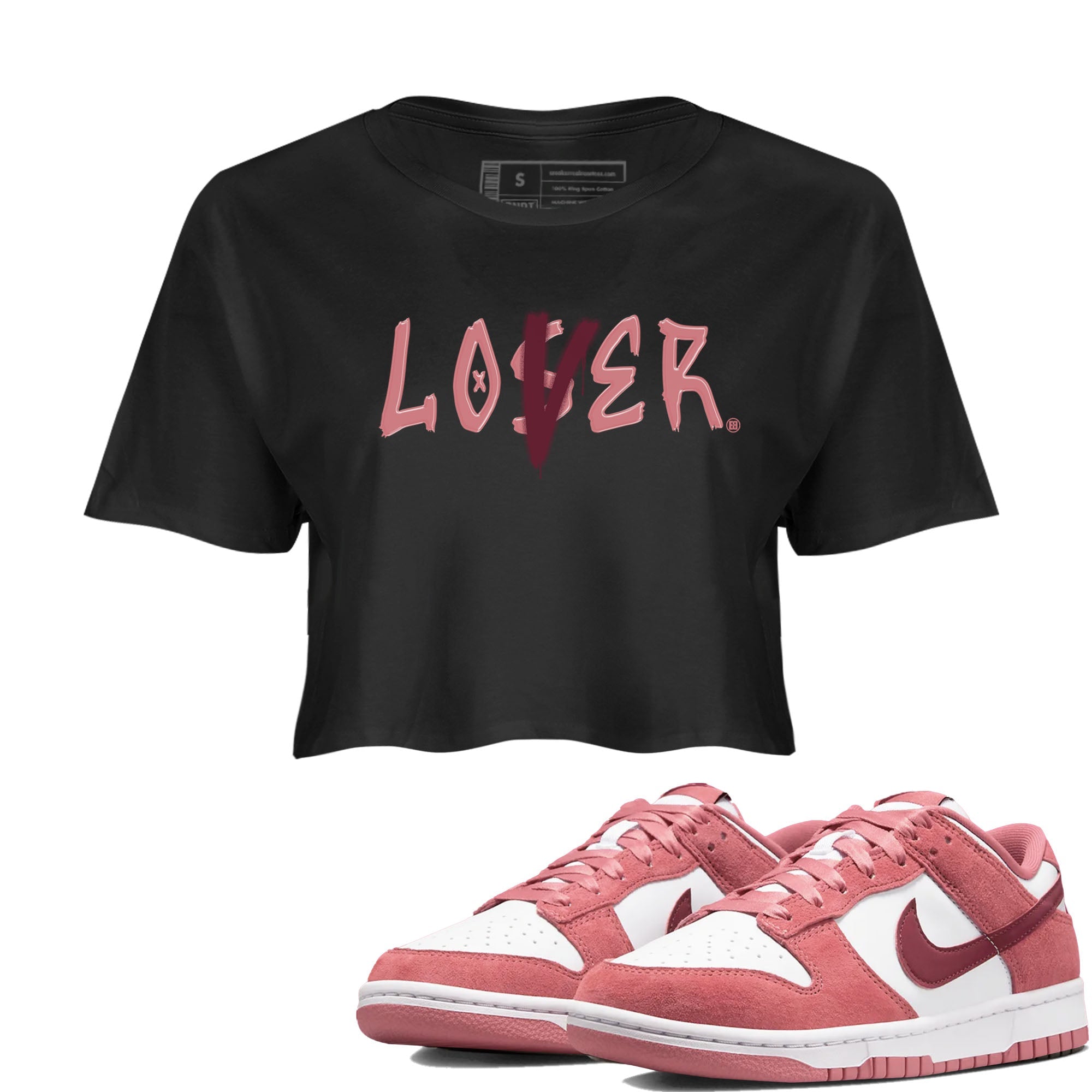 Dunks Valentine's Day shirt to match jordans Special Valentine Day Clothes jordans Loser Lover sneaker tees Dunk Valentine's Day SNRT Sneaker Release Tees Black 1 crop length shirt