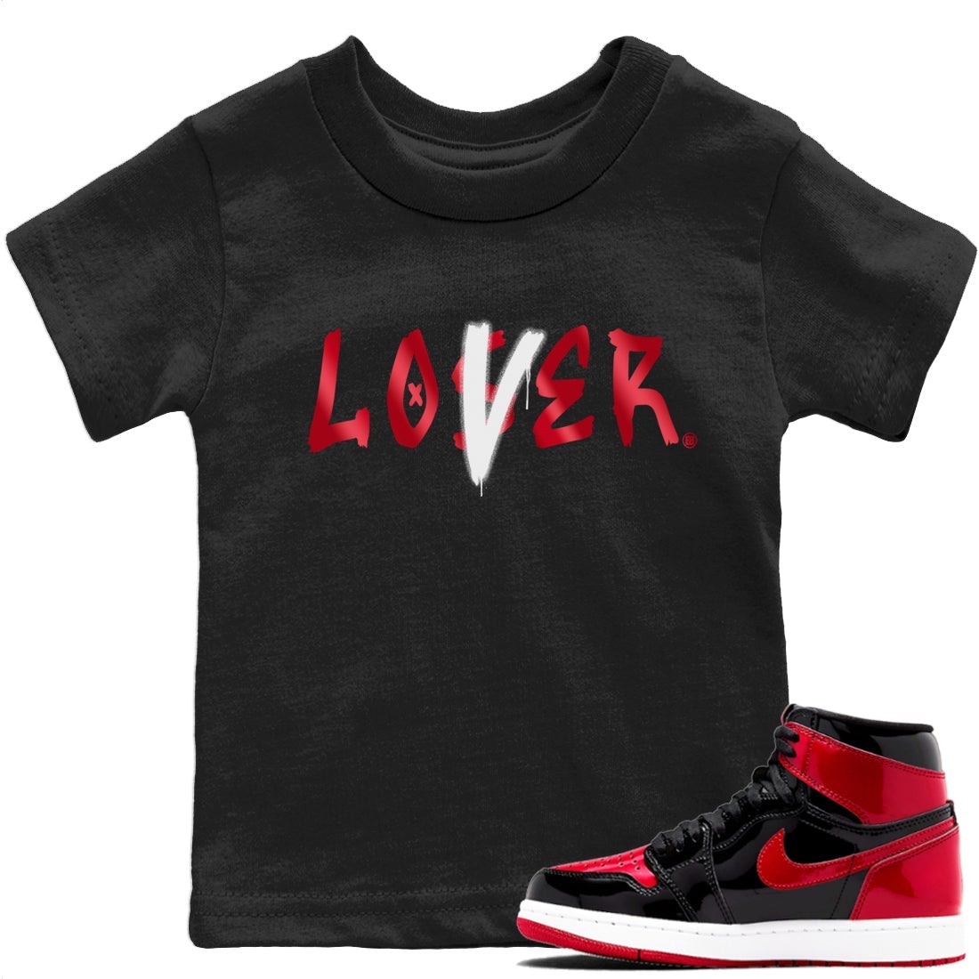 Jordan 1 Bred Patent Sneaker Match Tees Loser Lover Sneaker Tees Jordan 1 Bred Patent Sneaker Release Tees Kids Shirts