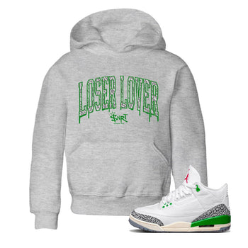 Air Jordan 3 Lucky Green Sneaker Match Tees Loser Lover Letter Sneaker Tees Air Jordan 3 WMNS Lucky Green Sneaker Release Tees Kids Shirts Heather Grey 1