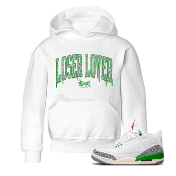 Air Jordan 3 Lucky Green Sneaker Match Tees Loser Lover Letter Sneaker Tees Air Jordan 3 WMNS Lucky Green Sneaker Release Tees Kids Shirts White 1