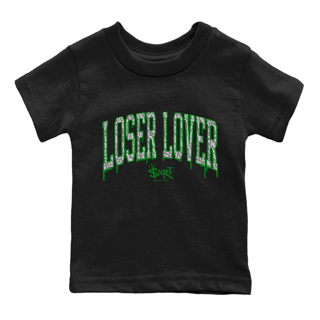 Air Jordan 3 Lucky Green Sneaker Match Tees Loser Lover Letter Sneaker Tees Air Jordan 3 WMNS Lucky Green Sneaker Release Tees Kids Shirts Black 2