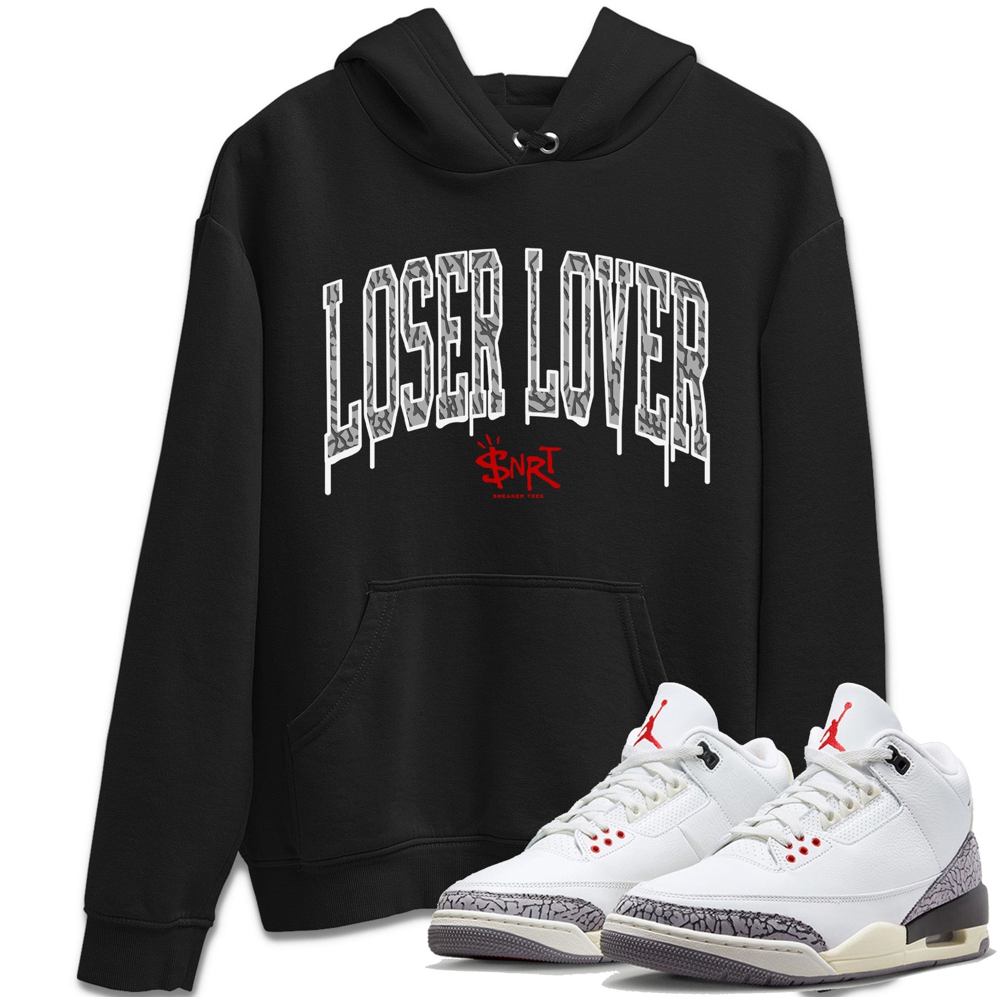 Air Jordan 3 White Cement Sneaker Match Tees Loser Lover Letter Sneaker Tees Air Jordan 3 Retro White Cement Sneaker Release Tees Unisex Shirts Black 1