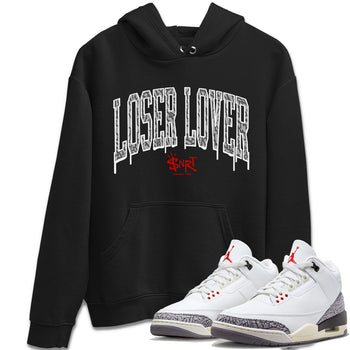 Air Jordan 3 White Cement Sneaker Match Tees Loser Lover Letter Sneaker Tees Air Jordan 3 Retro White Cement Sneaker Release Tees Unisex Shirts Black 1