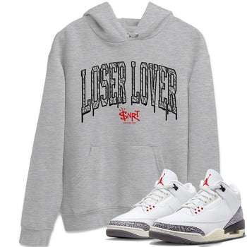 Air Jordan 3 White Cement Sneaker Match Tees Loser Lover Letter Sneaker Tees Air Jordan 3 Retro White Cement Sneaker Release Tees Unisex Shirts Heather Grey 1