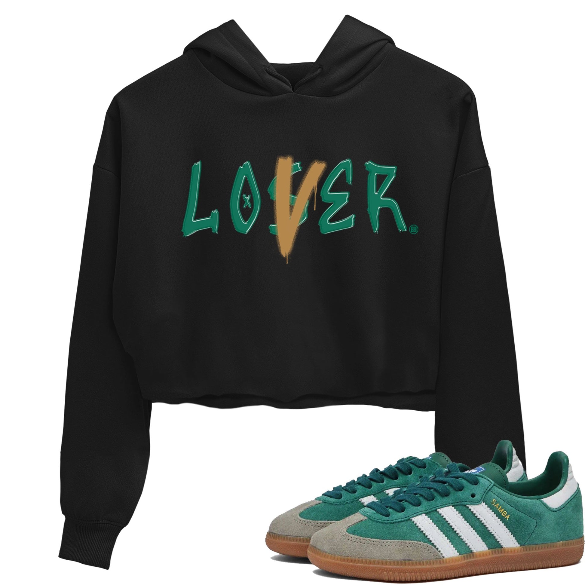 Adidas Samba OG Collegiate Green Gum shirt to match jordans Loser Lover sneaker tees Samba Collegiate Green Gum SNRT Sneaker Release Tees Crew Neck T-ShirtBlack 1 Crop T-Shirt