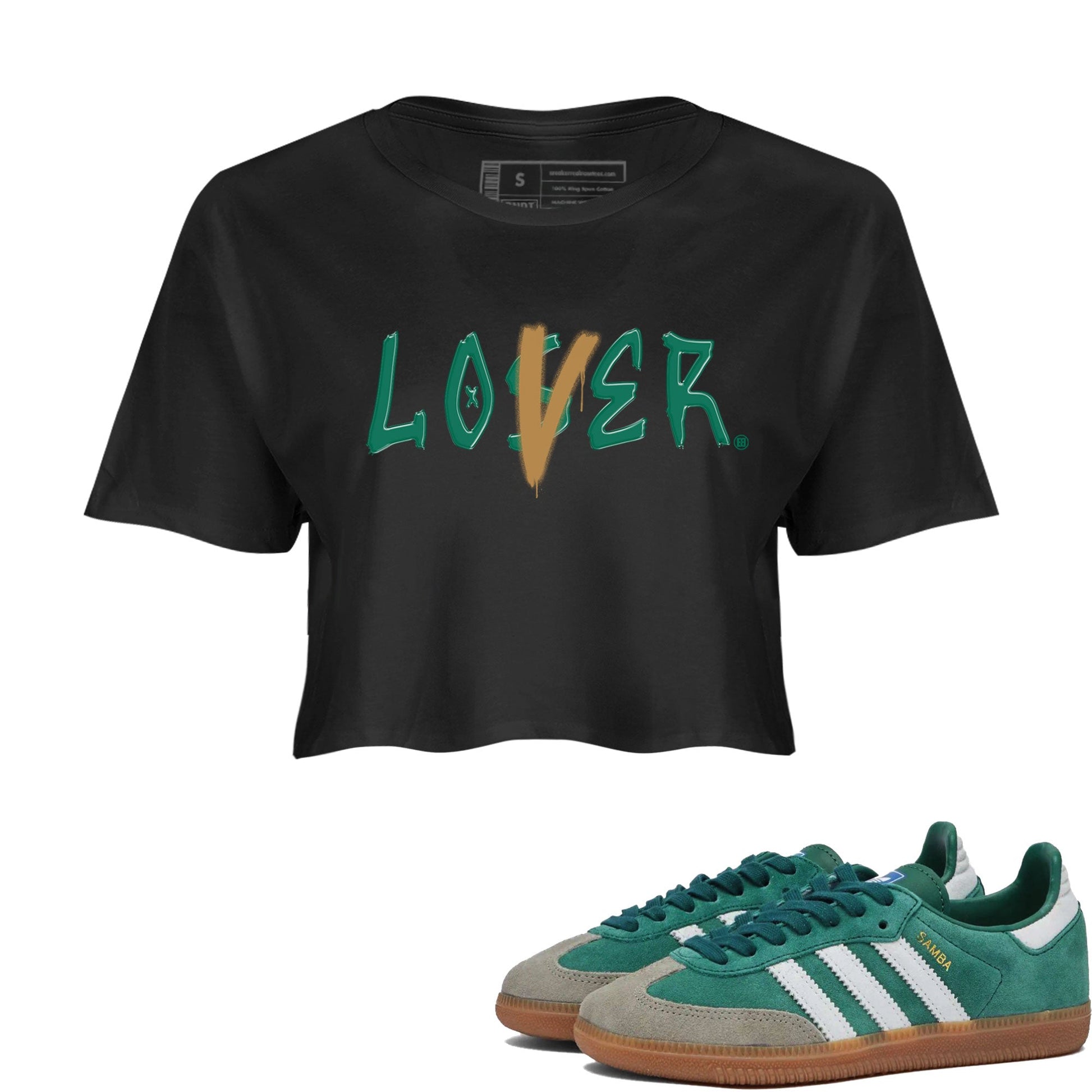 Adidas Samba OG Collegiate Green Gum shirt to match jordans Loser Lover sneaker tees Samba Collegiate Green Gum SNRT Sneaker Release Tees Crew Neck T-ShirtBlack 1 Crop T-Shirt