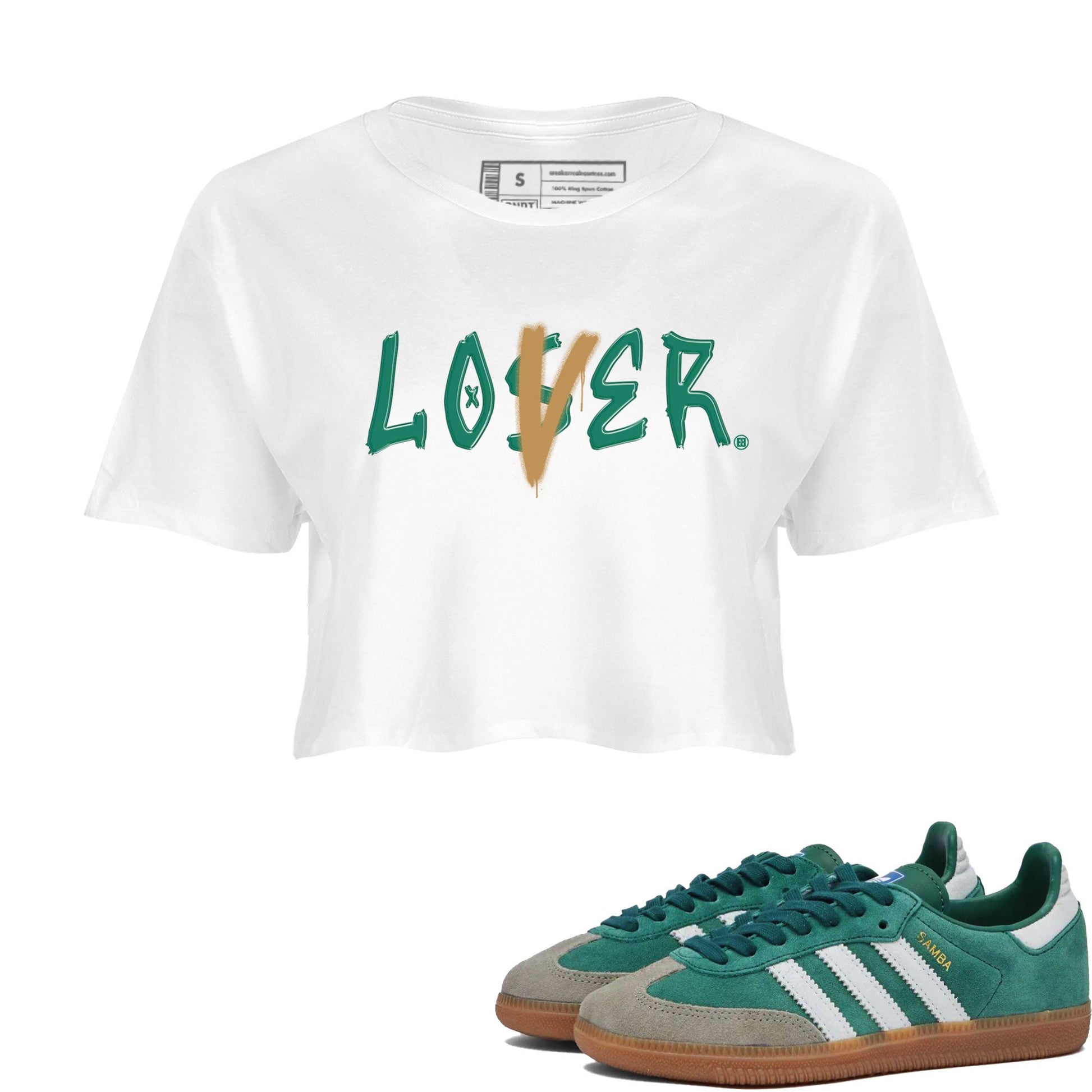 Adidas Samba OG Collegiate Green Gum shirt to match jordans Loser Lover sneaker tees Samba Collegiate Green Gum SNRT Sneaker Release Tees Crew Neck T-ShirtWhite 1 Crop T-Shirt