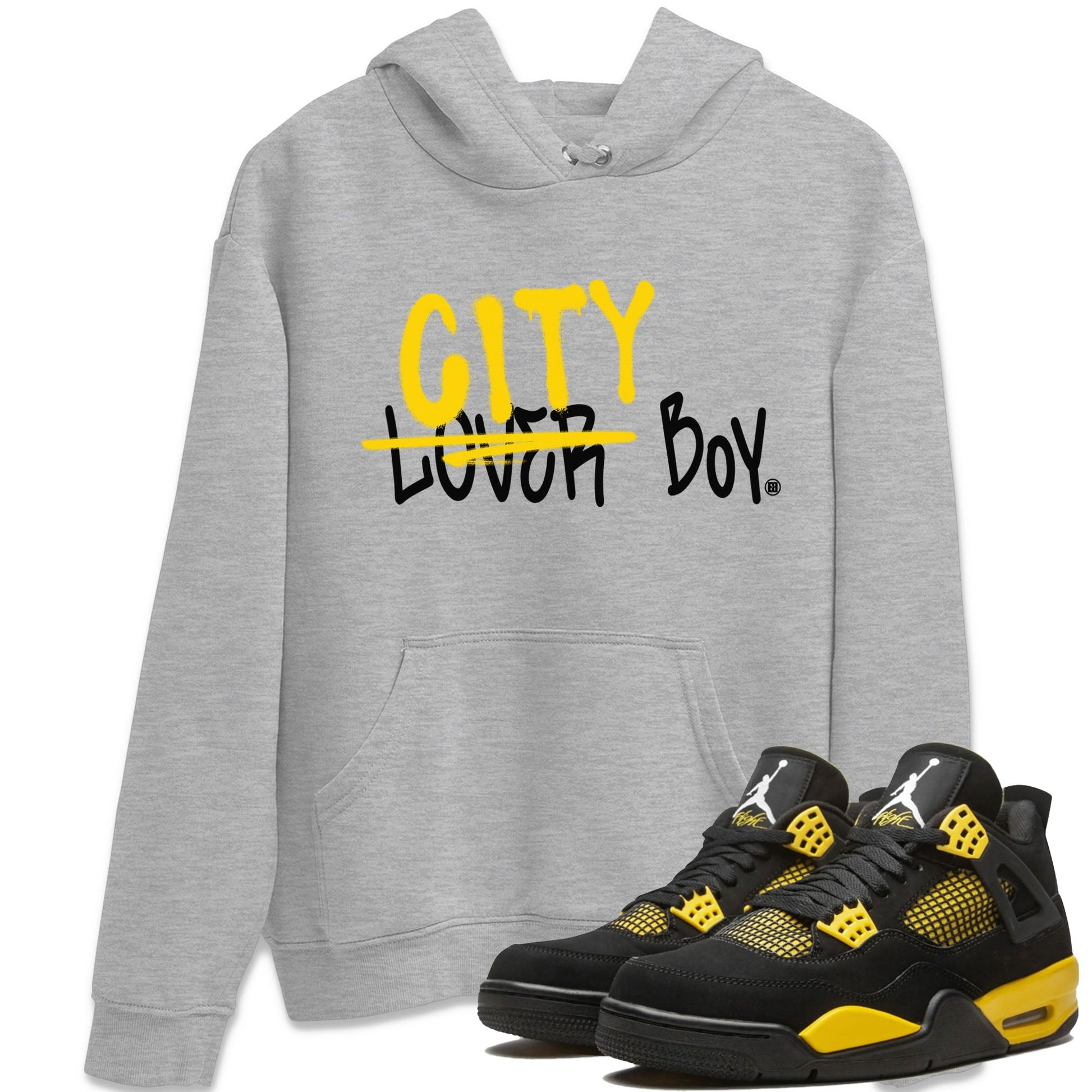 Air Jordan 4 Thunder Sneaker Match Tees Loser X City Boy Sneaker Tees Air Jordan 4 Retro Thunder Tee Unisex Shirts Heather Grey 1